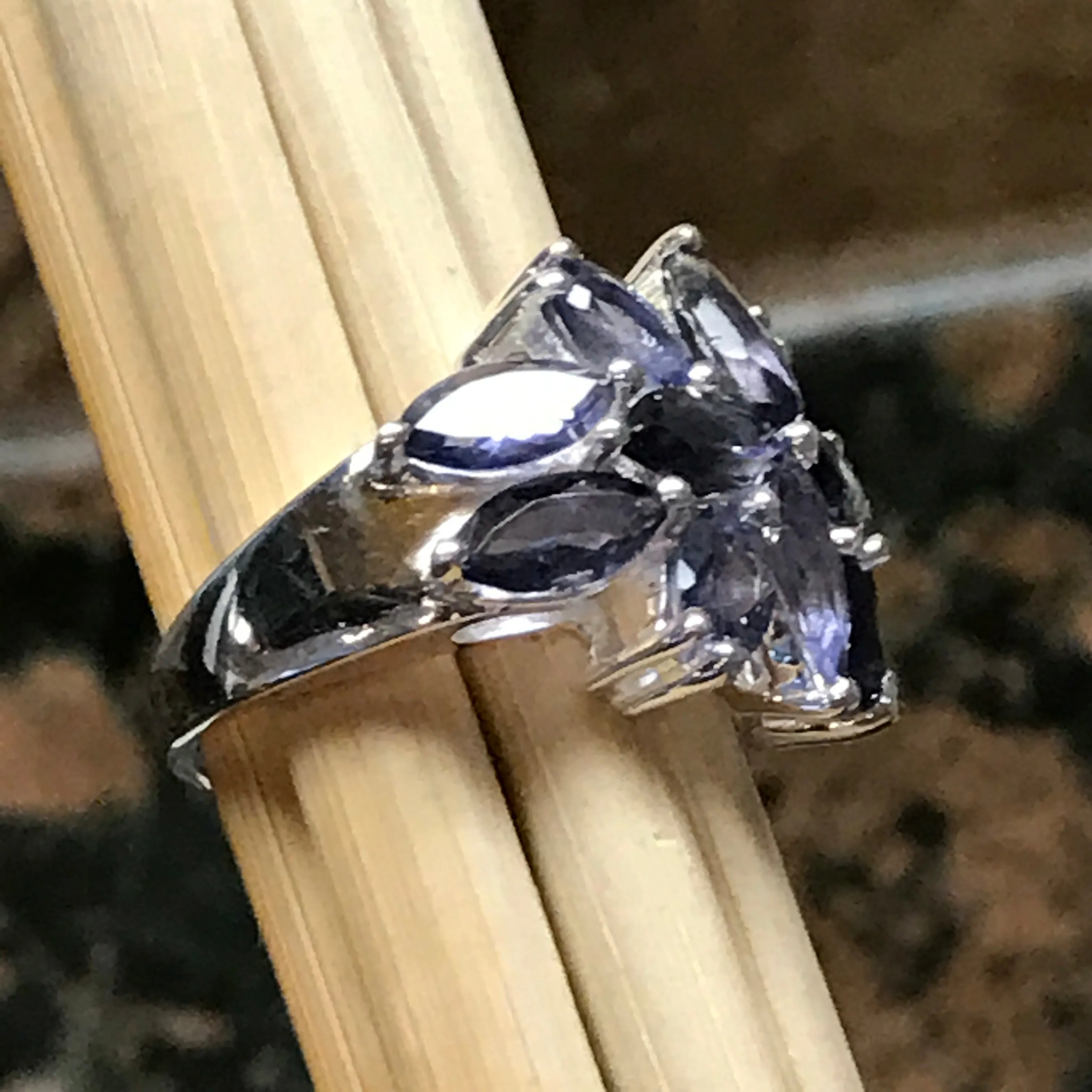 Natural 10ct Iolite 925 Solid Sterling Silver Wedding Ring Size 6, 8, 9