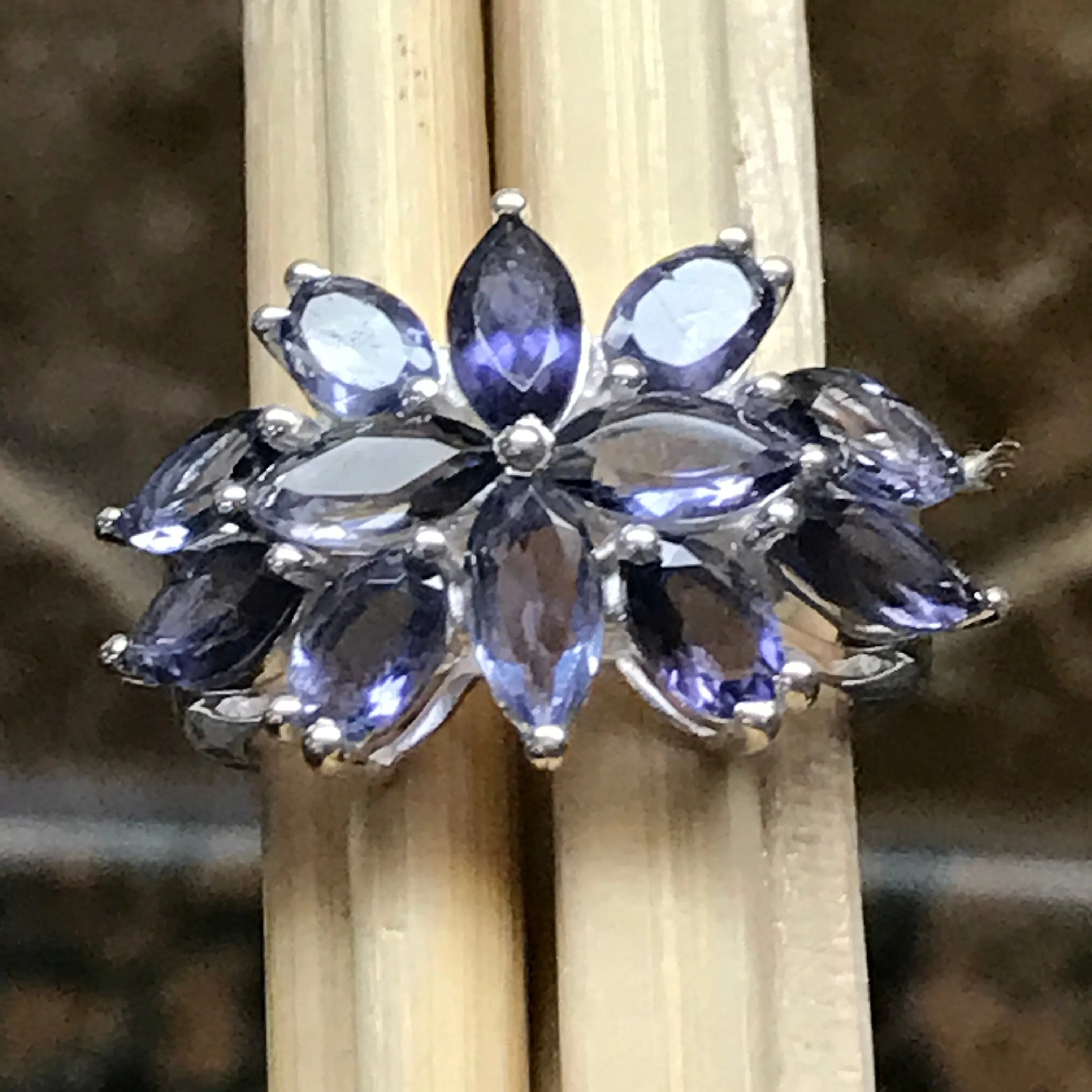 Natural 10ct Iolite 925 Solid Sterling Silver Wedding Ring Size 6, 8, 9