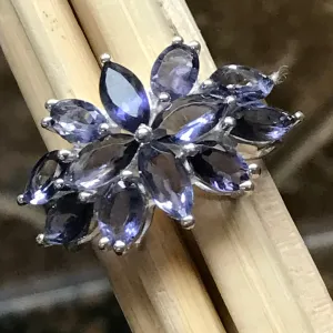 Natural 10ct Iolite 925 Solid Sterling Silver Wedding Ring Size 6, 8, 9