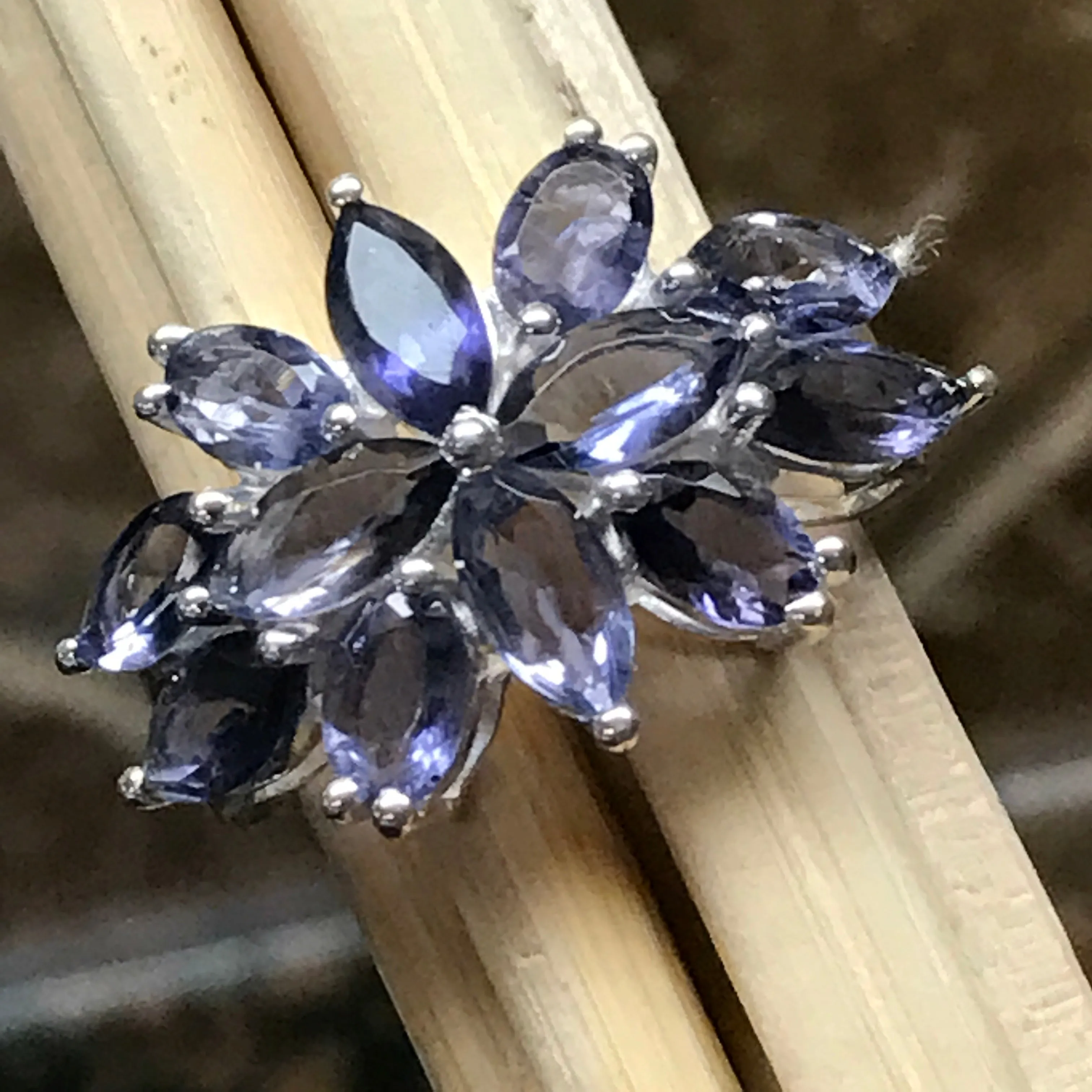 Natural 10ct Iolite 925 Solid Sterling Silver Wedding Ring Size 6, 8, 9
