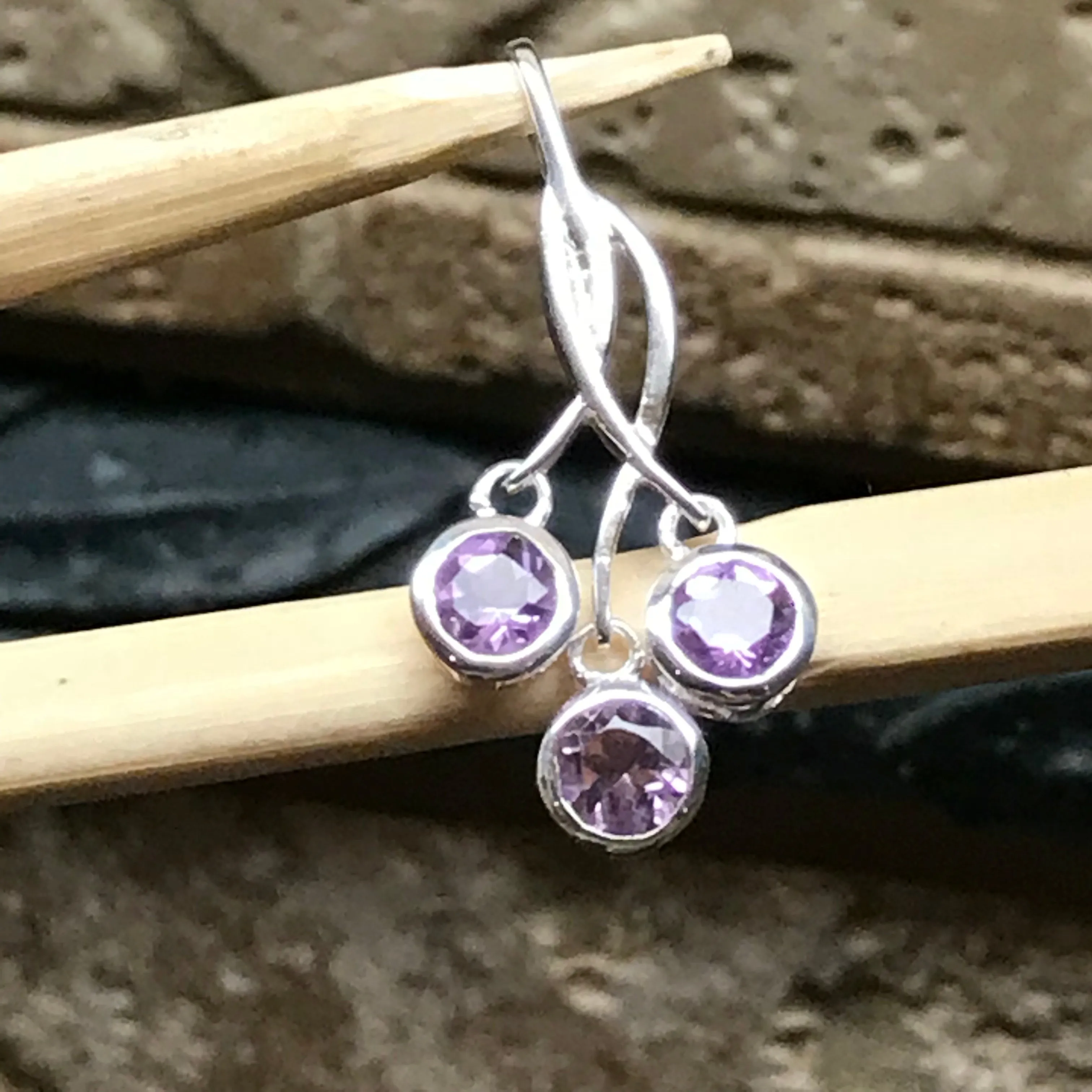 Natural 1.5ct Amethyst 925 Solid Sterling Silver Pendant 30mm