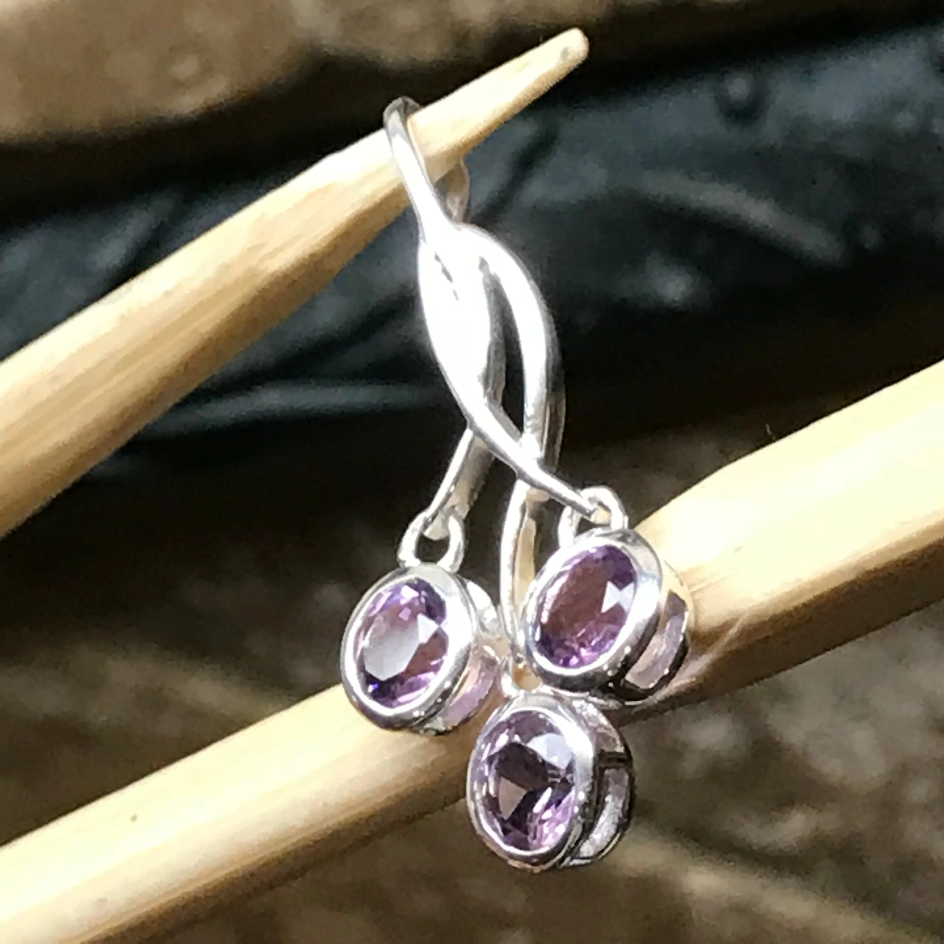 Natural 1.5ct Amethyst 925 Solid Sterling Silver Pendant 30mm
