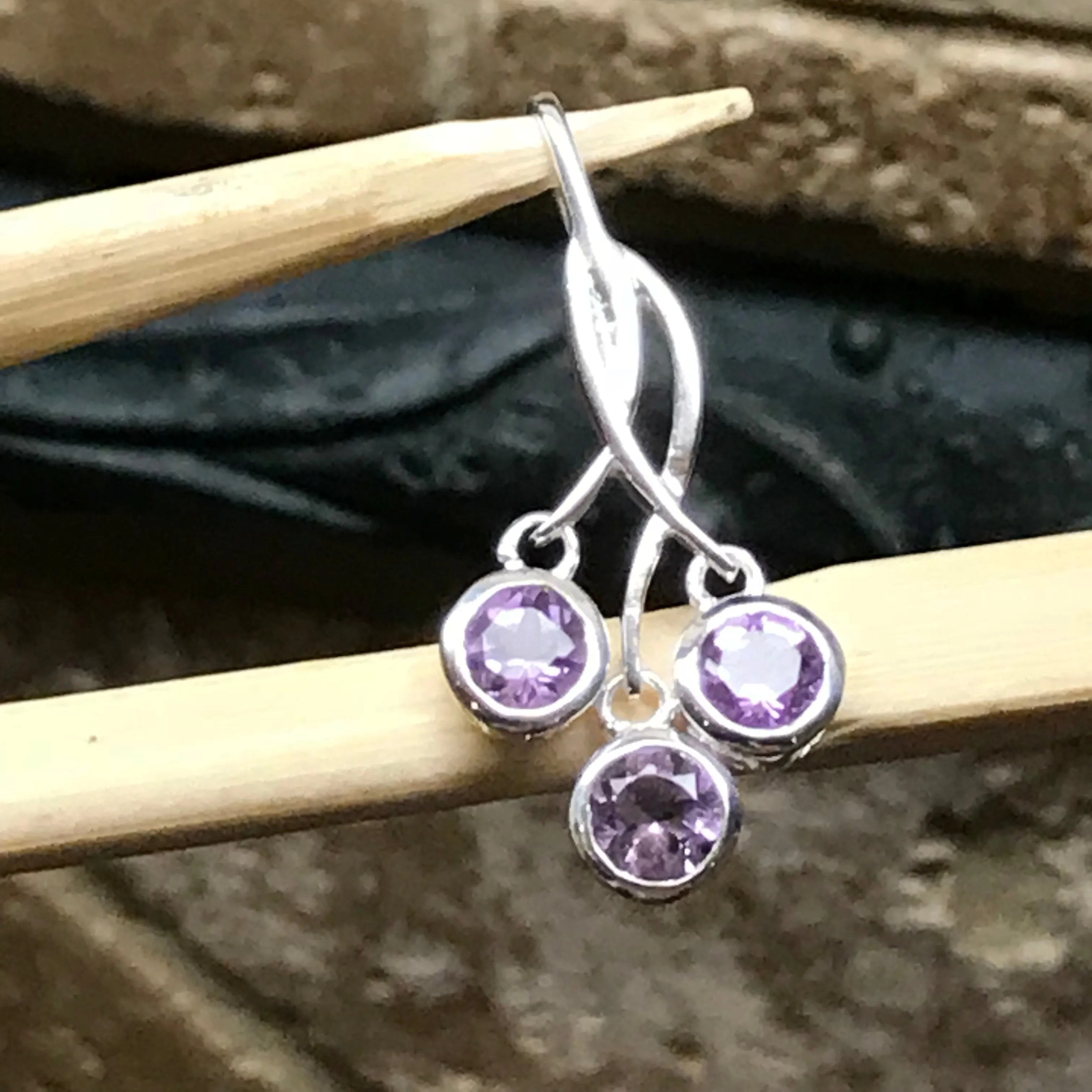 Natural 1.5ct Amethyst 925 Solid Sterling Silver Pendant 30mm