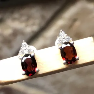 Natural 1.5ct Garnet 925 Solid Sterling Silver Earrings 10mm