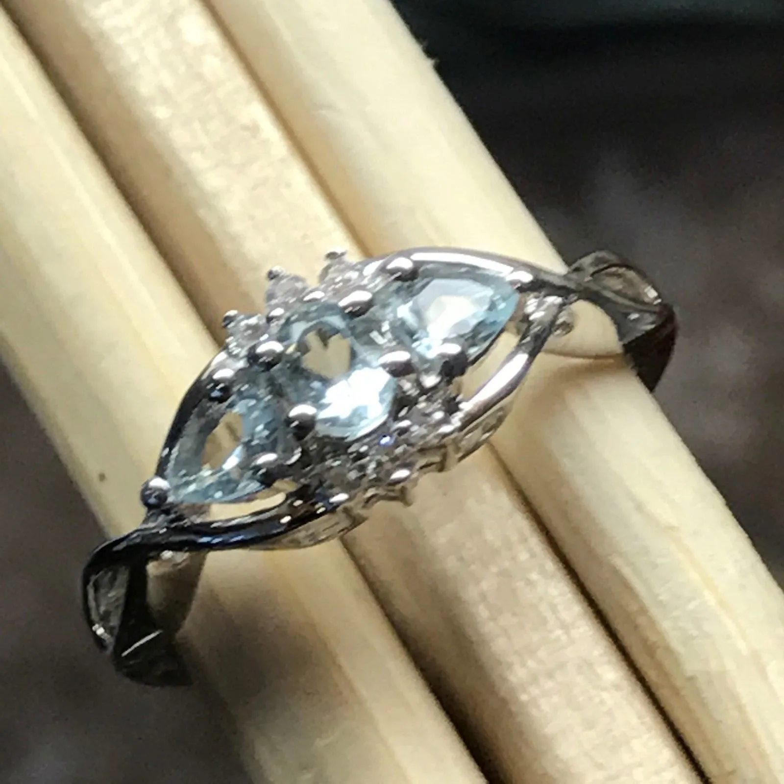 Natural 1ct Aquamarine 925 Solid Sterling Silver Engagement Ring Size 6, 7, 8, 9