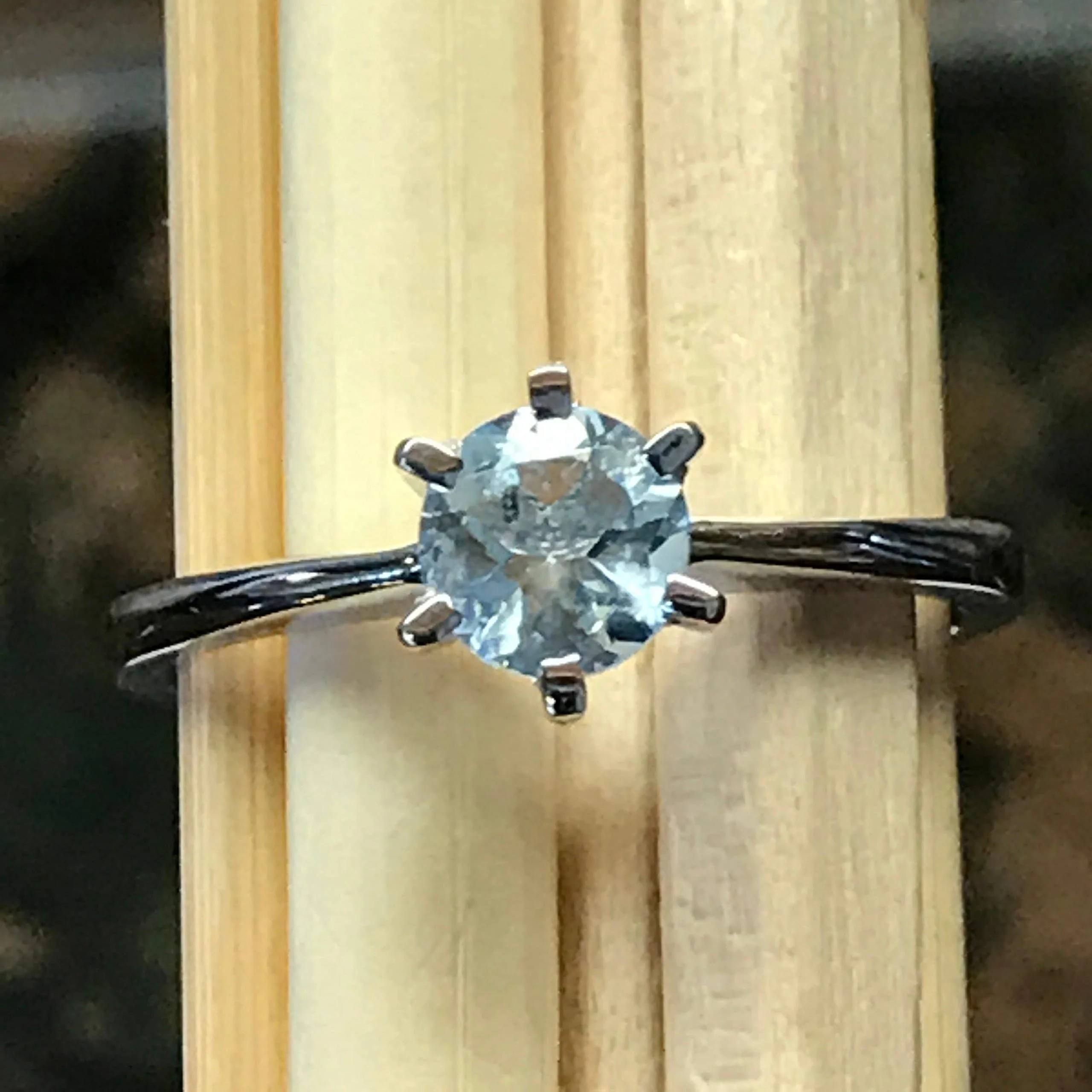 Natural 1ct Aquamarine 925 Solid Sterling Silver Engagement Ring Size 6, 7, 8, 9