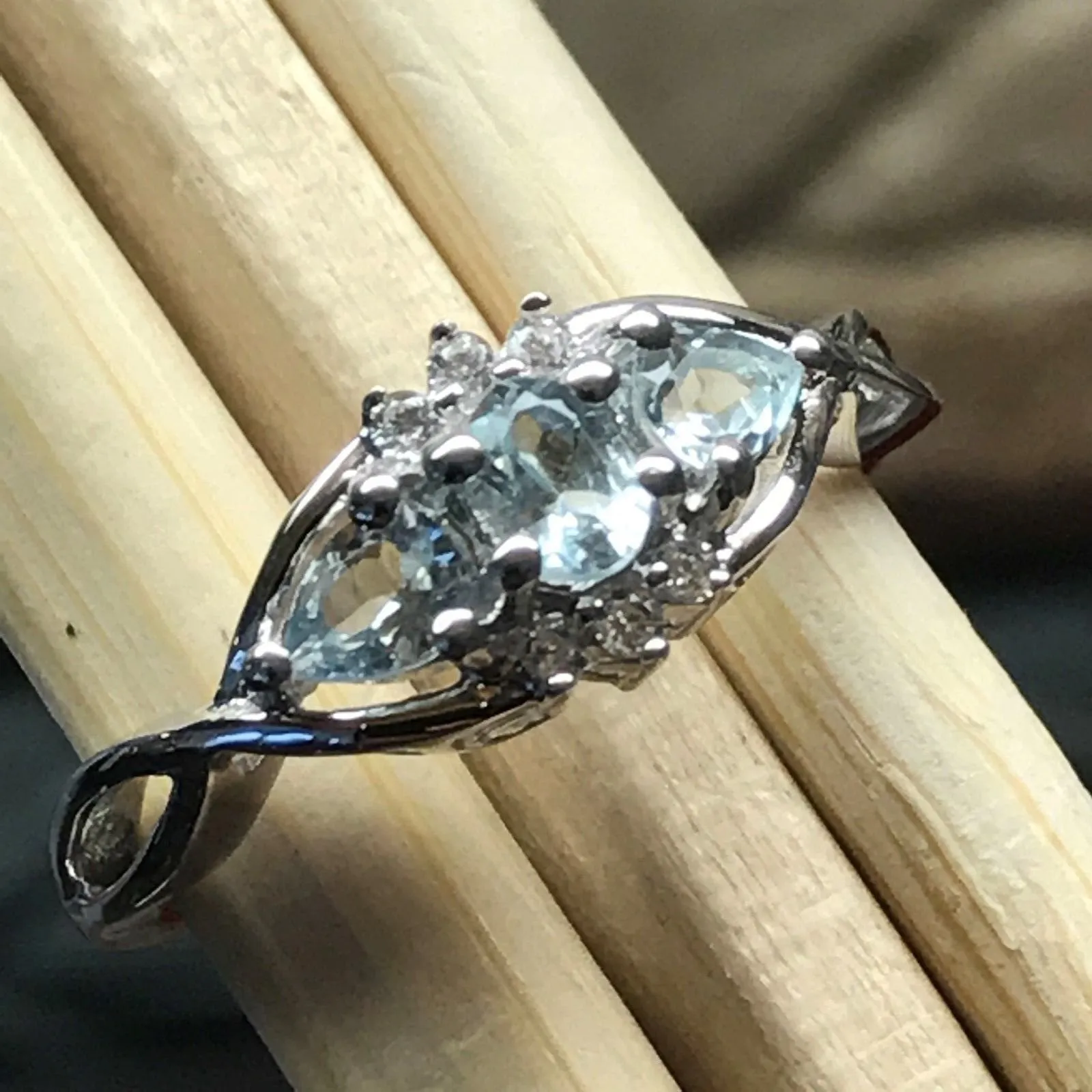 Natural 1ct Aquamarine 925 Solid Sterling Silver Engagement Ring Size 6, 7, 8, 9