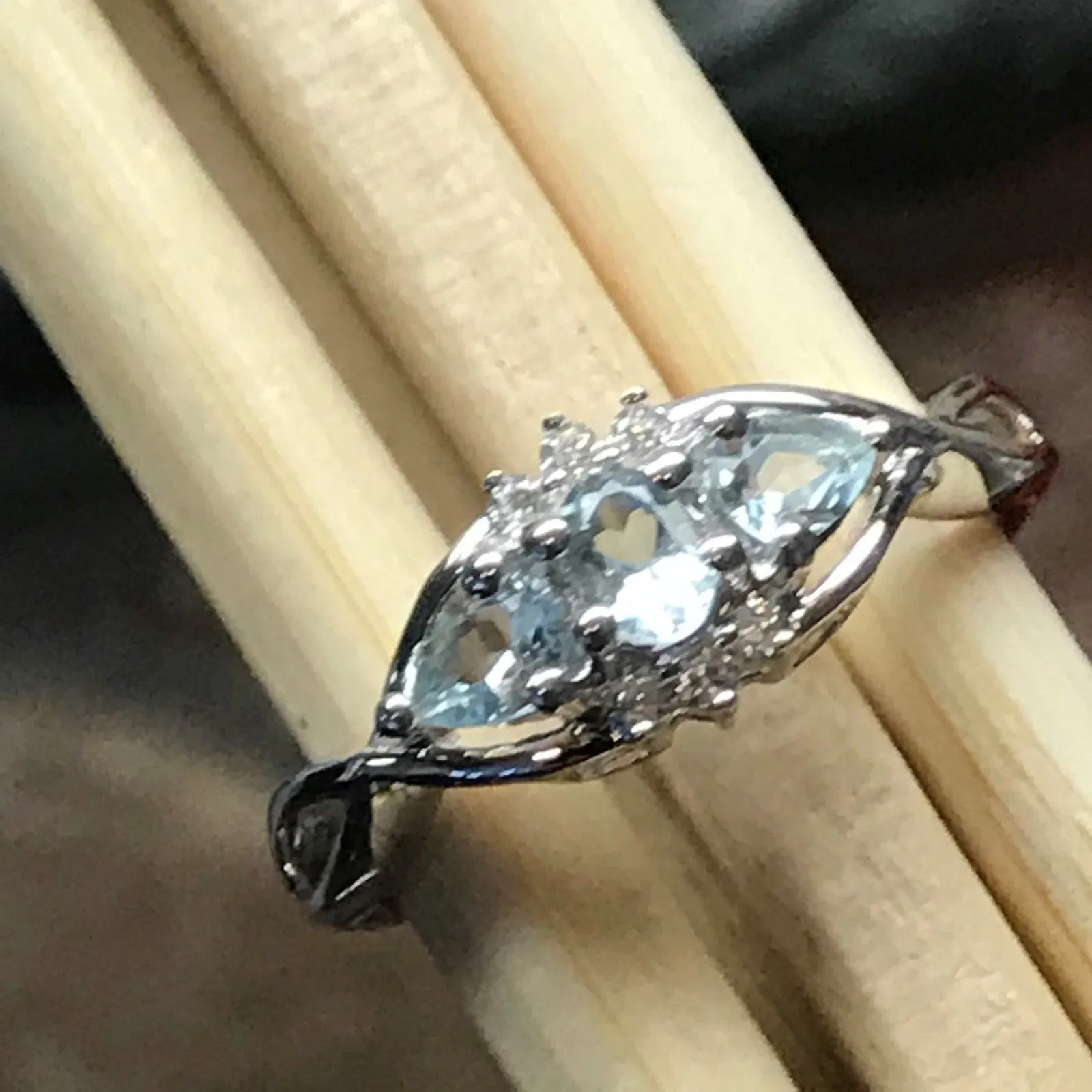 Natural 1ct Aquamarine 925 Solid Sterling Silver Engagement Ring Size 6, 7, 8, 9
