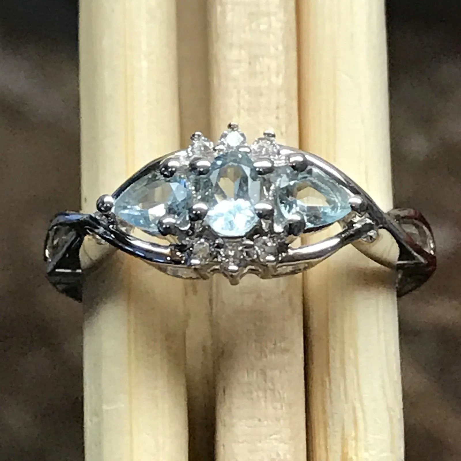 Natural 1ct Aquamarine 925 Solid Sterling Silver Engagement Ring Size 6, 7, 8, 9