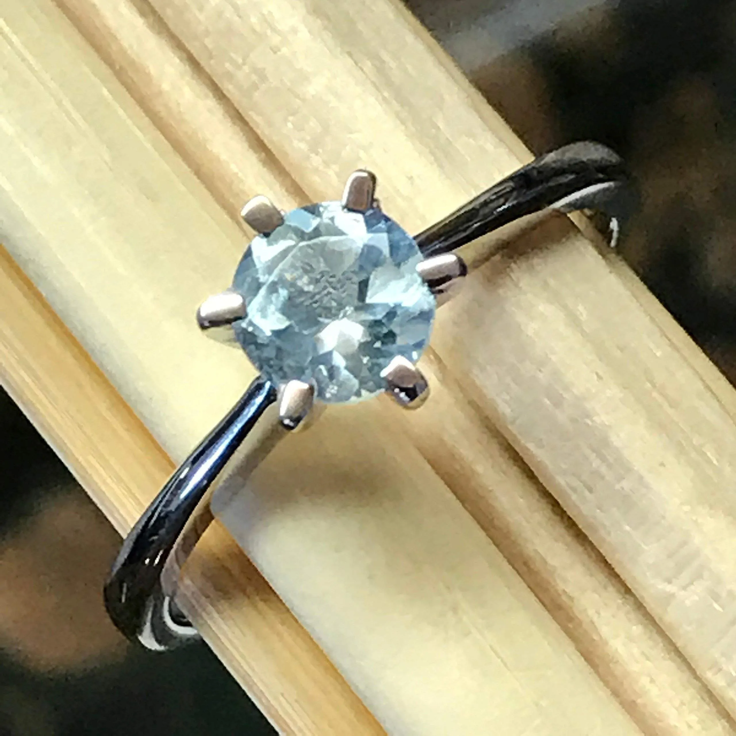 Natural 1ct Aquamarine 925 Solid Sterling Silver Engagement Ring Size 6, 7, 8, 9