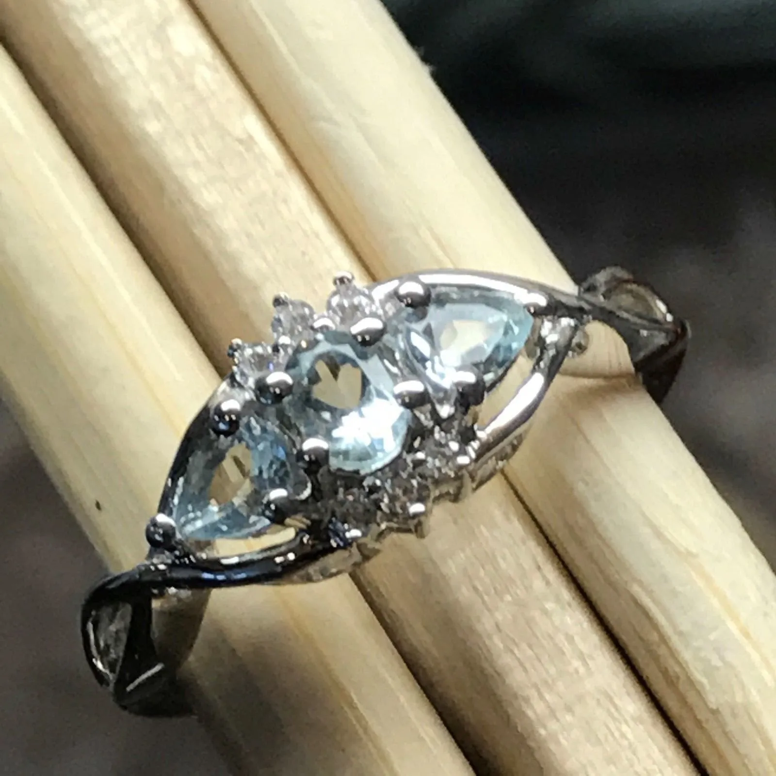 Natural 1ct Aquamarine 925 Solid Sterling Silver Engagement Ring Size 6, 7, 8, 9