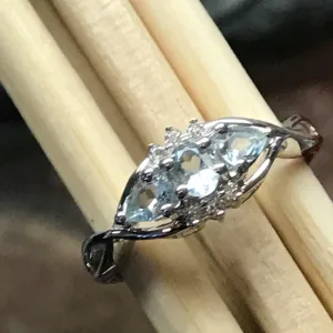 Natural 1ct Aquamarine 925 Solid Sterling Silver Engagement Ring Size 6, 7, 8, 9