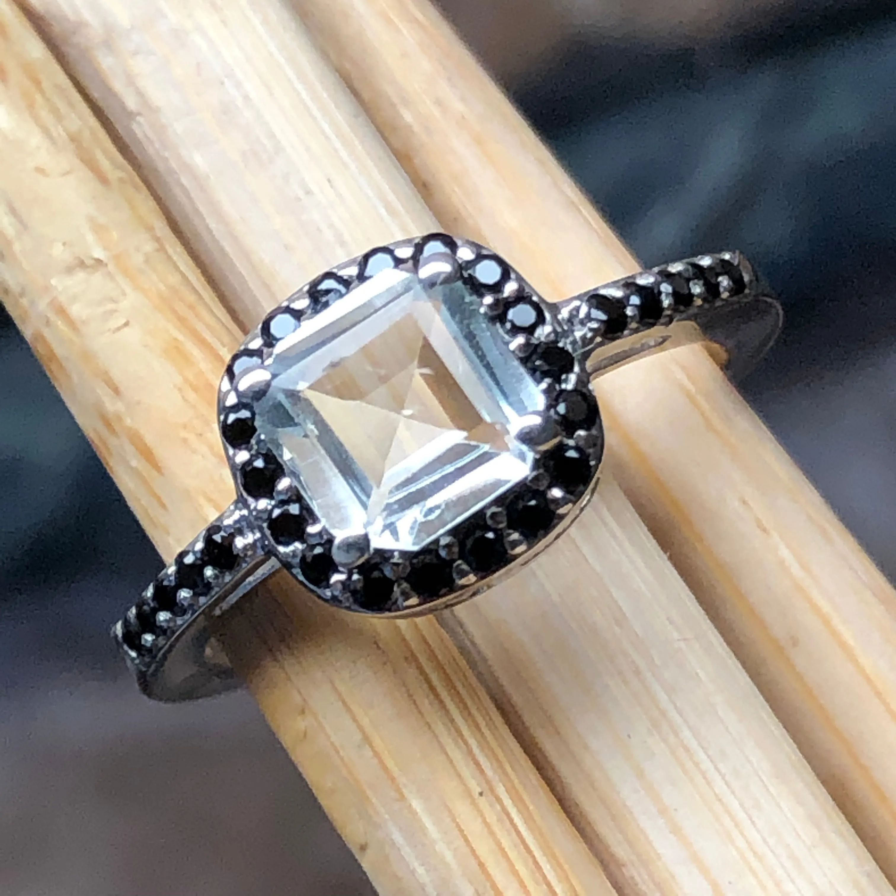 Natural 1ct Blue Aquamarine, Spinel 925 Solid Sterling Silver Engagement Ring Size 6, 7, 8, 9