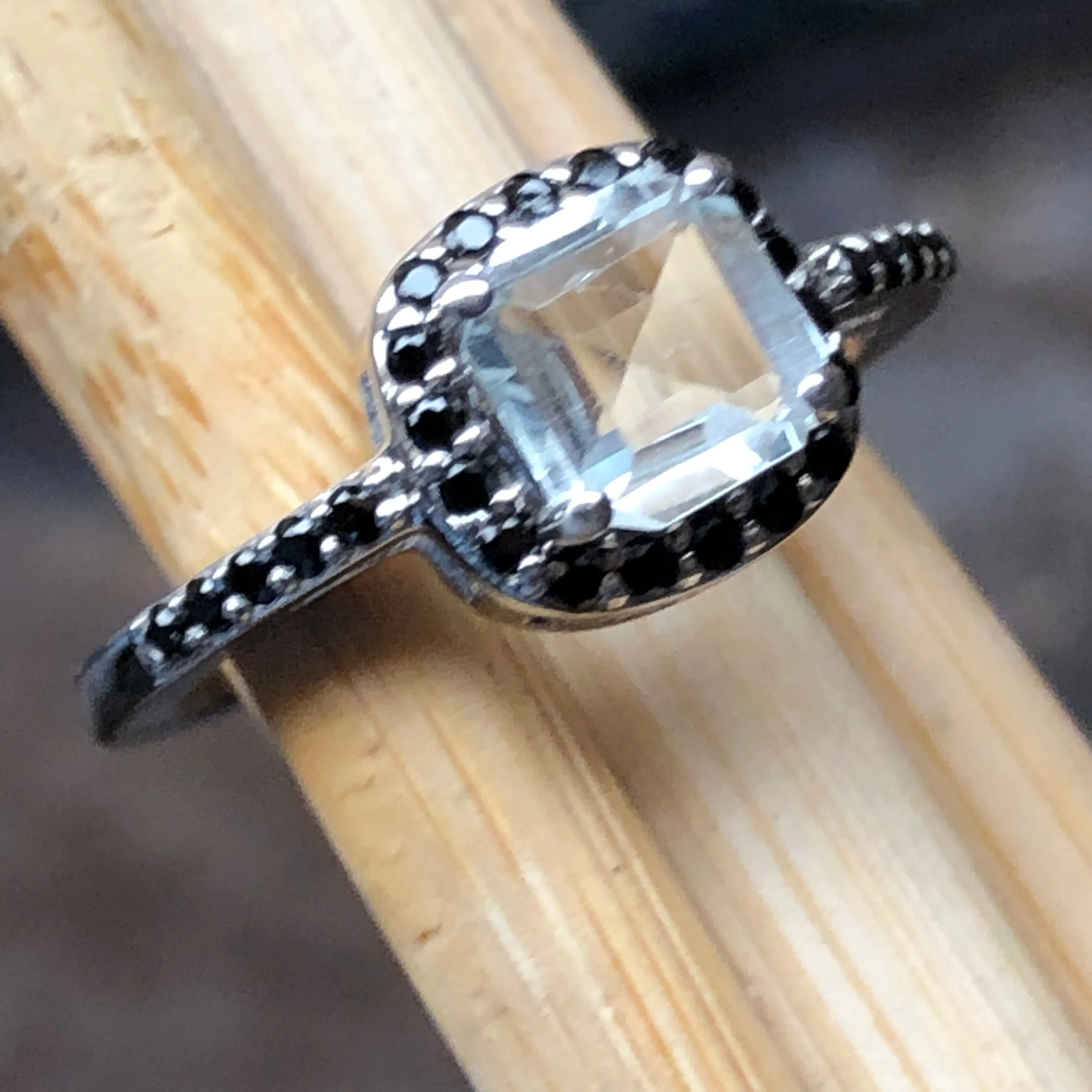 Natural 1ct Blue Aquamarine, Spinel 925 Solid Sterling Silver Engagement Ring Size 6, 7, 8, 9
