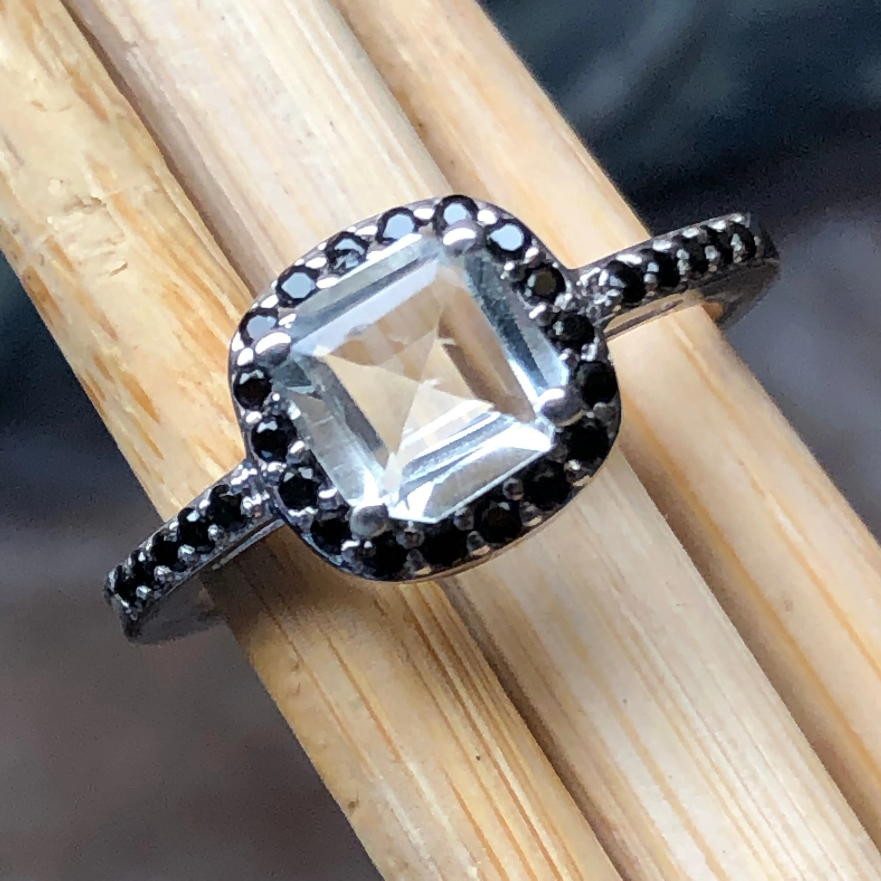 Natural 1ct Blue Aquamarine, Spinel 925 Solid Sterling Silver Engagement Ring Size 6, 7, 8, 9