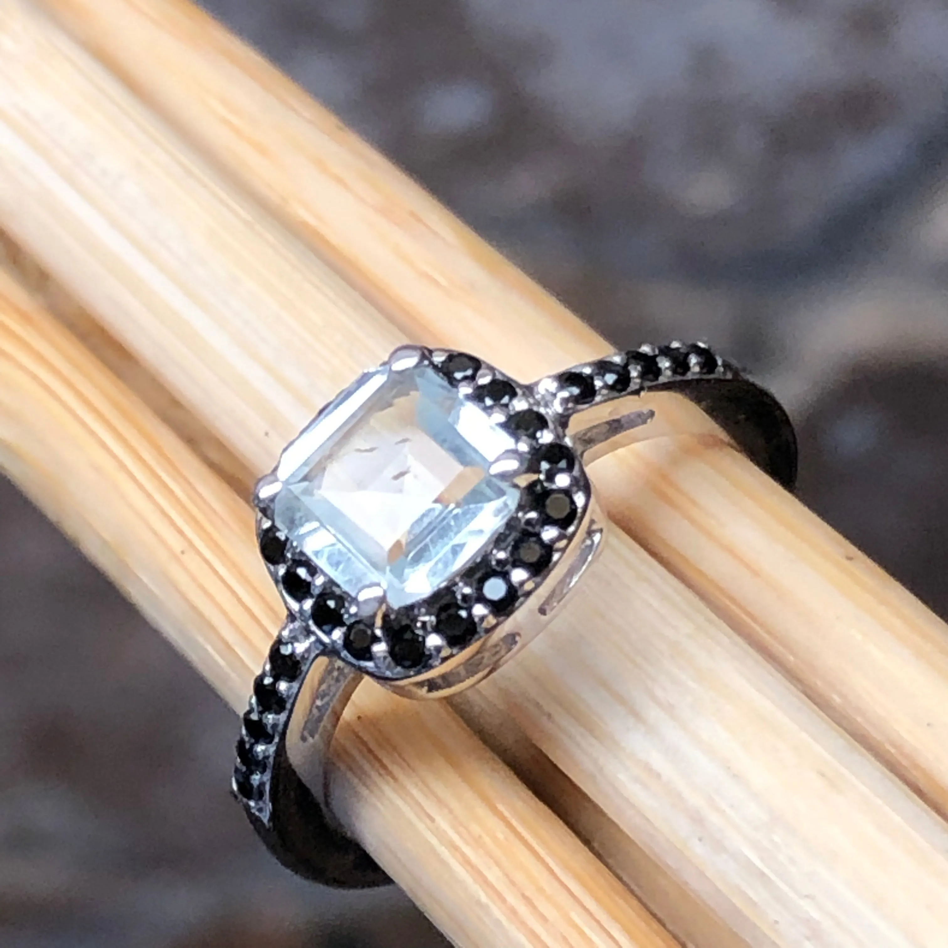 Natural 1ct Blue Aquamarine, Spinel 925 Solid Sterling Silver Engagement Ring Size 6, 7, 8, 9