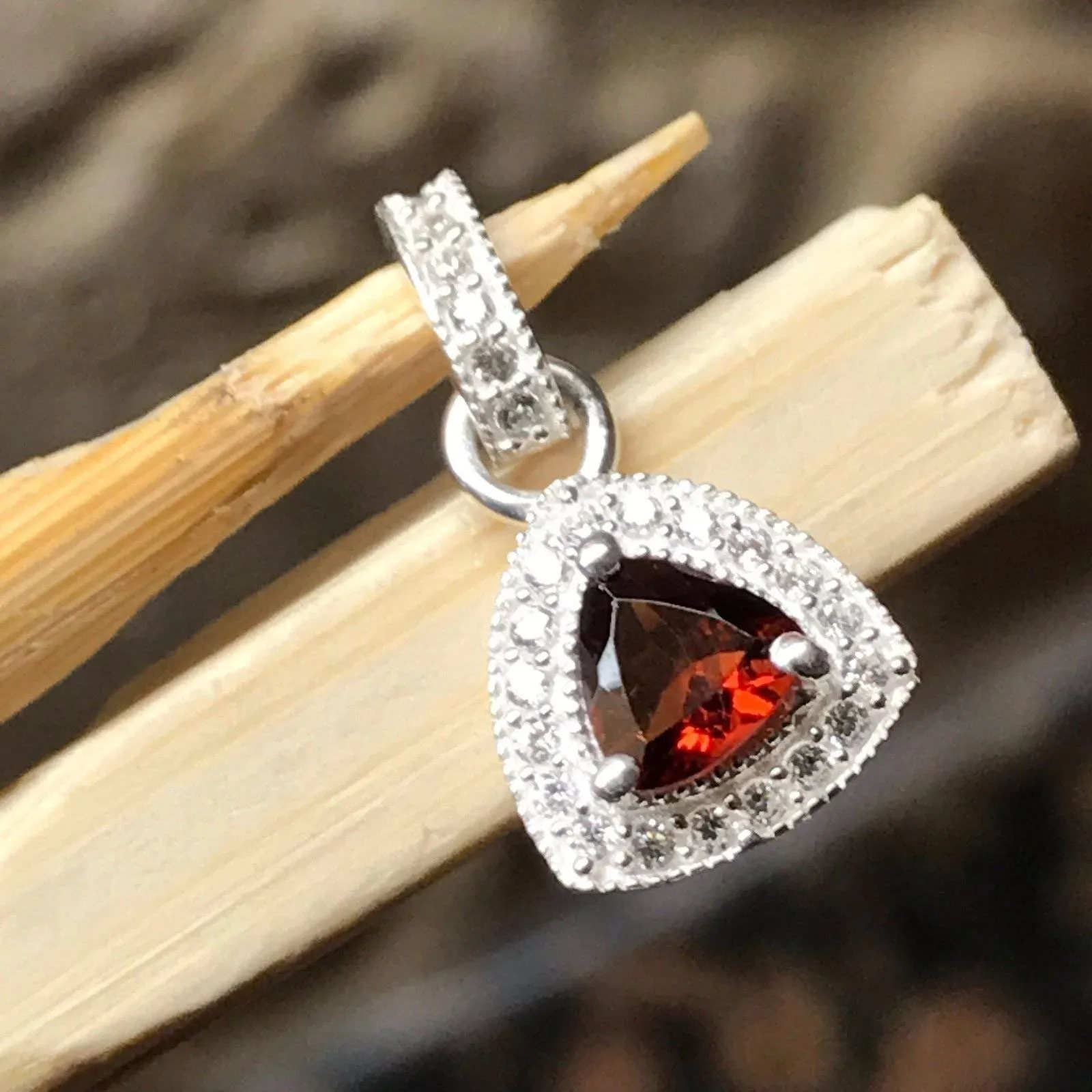 Natural 1ct Fire Garnet 925 Solid Sterling Silver Pendant 15mm