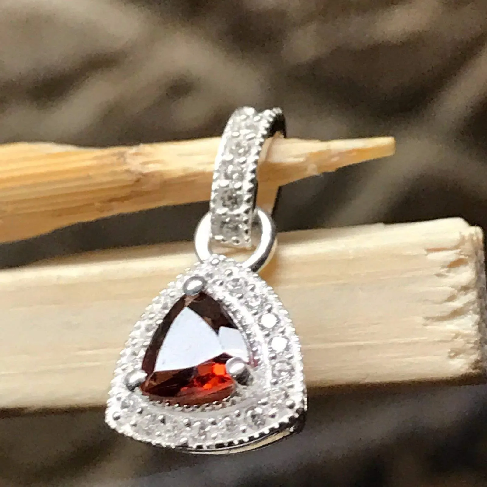 Natural 1ct Fire Garnet 925 Solid Sterling Silver Pendant 15mm