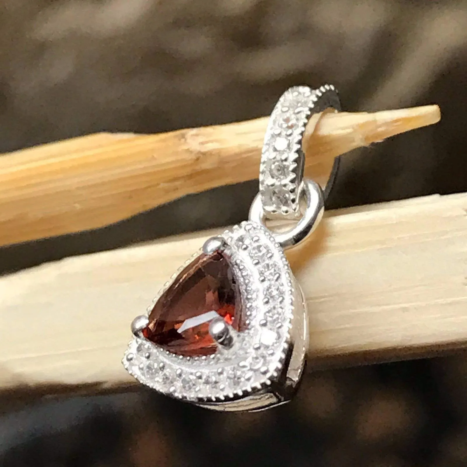 Natural 1ct Fire Garnet 925 Solid Sterling Silver Pendant 15mm