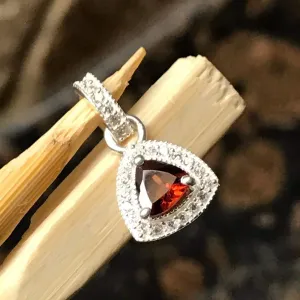 Natural 1ct Fire Garnet 925 Solid Sterling Silver Pendant 15mm