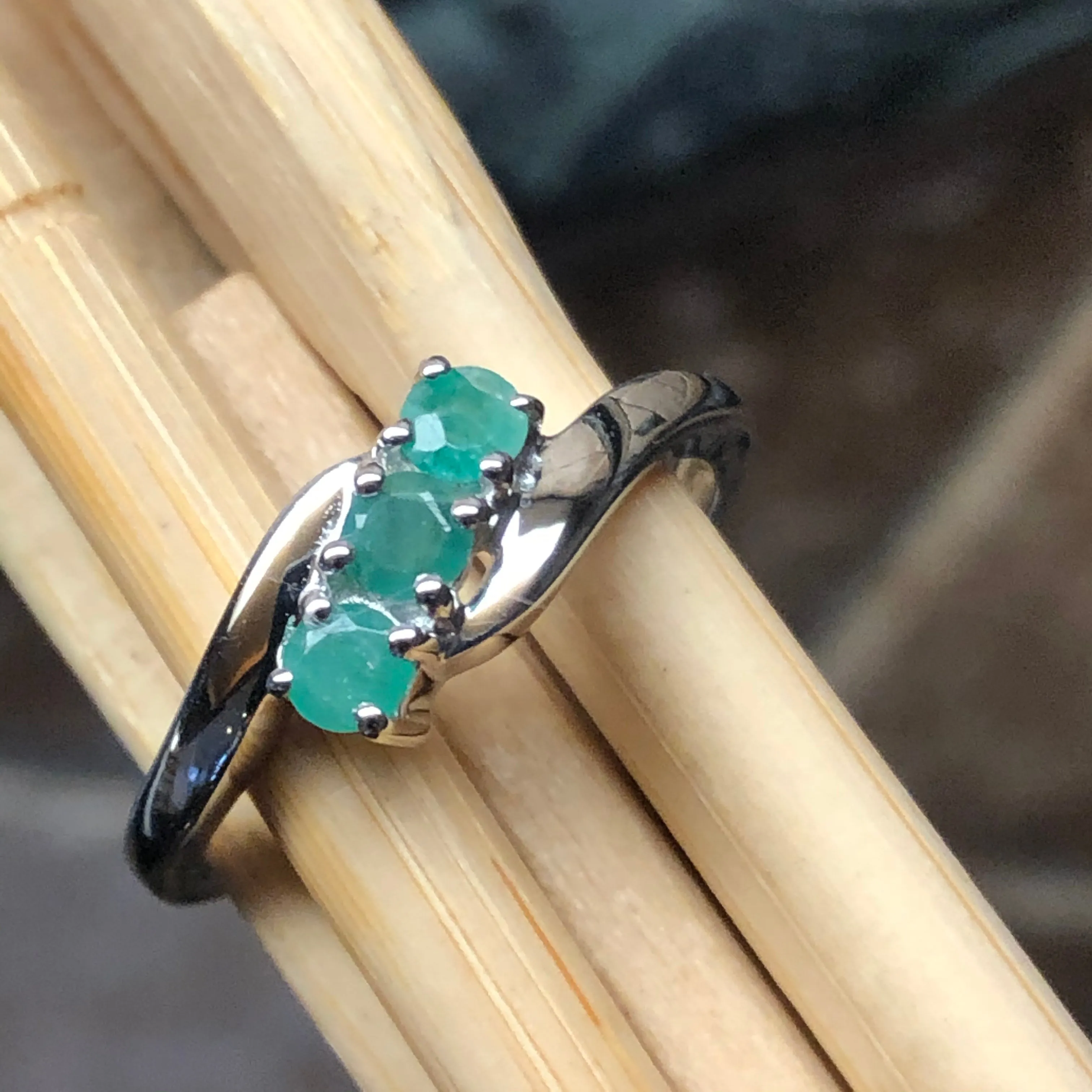 Natural 1ct Green Emerald 925 Solid Sterling Silver Band Ring Size 5, 6, 7, 8, 9
