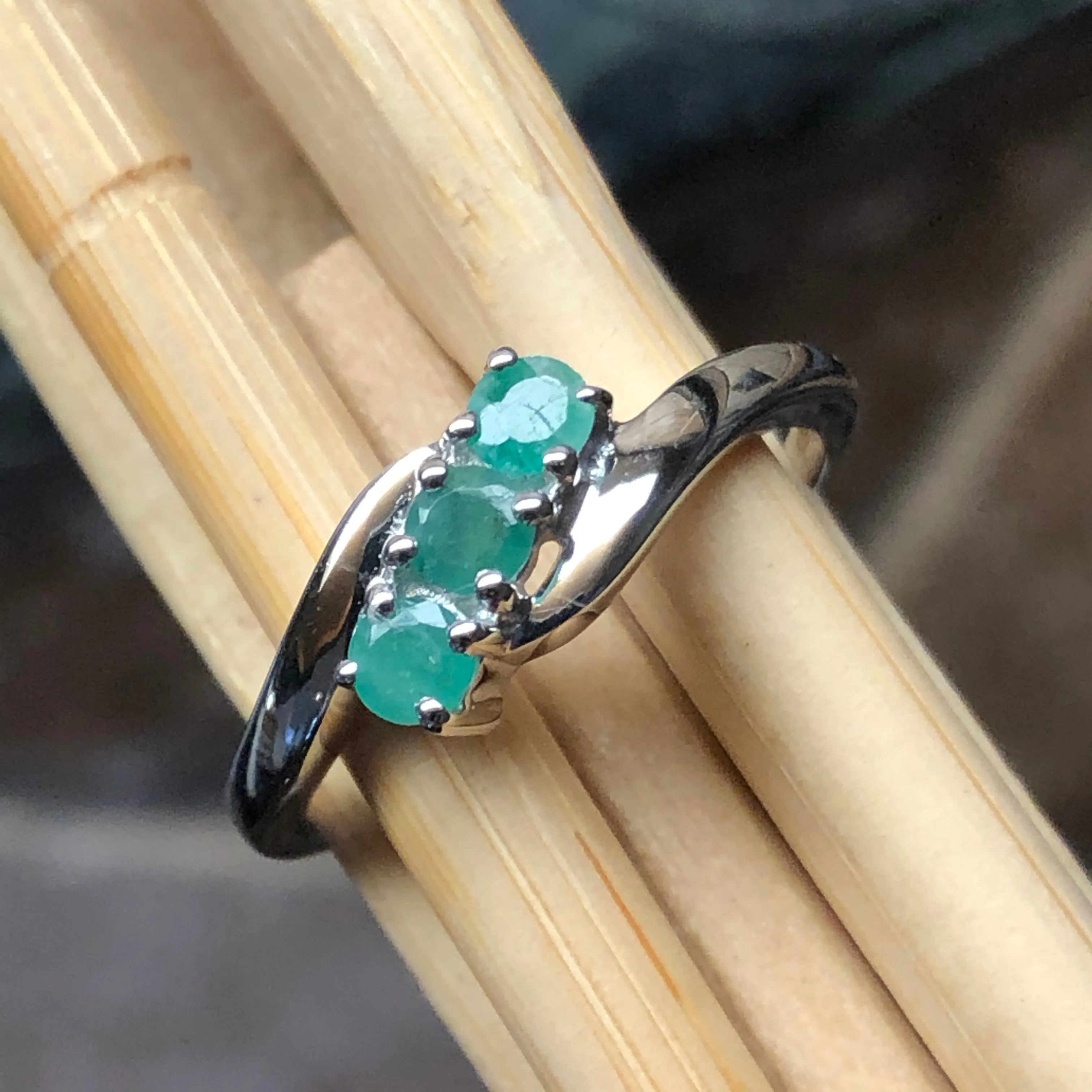 Natural 1ct Green Emerald 925 Solid Sterling Silver Band Ring Size 5, 6, 7, 8, 9