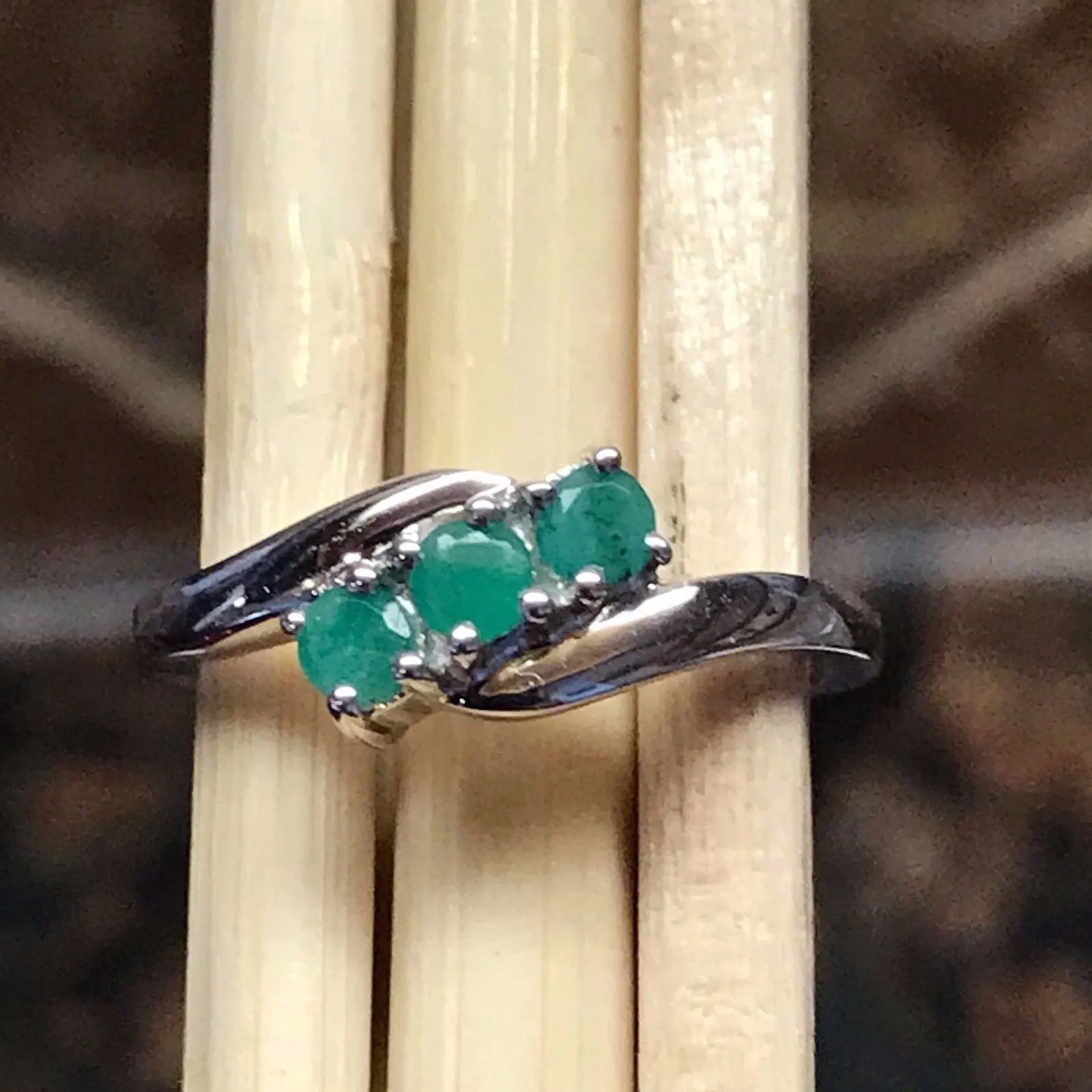Natural 1ct Green Emerald 925 Solid Sterling Silver Band Ring Size 5, 6, 7, 8, 9