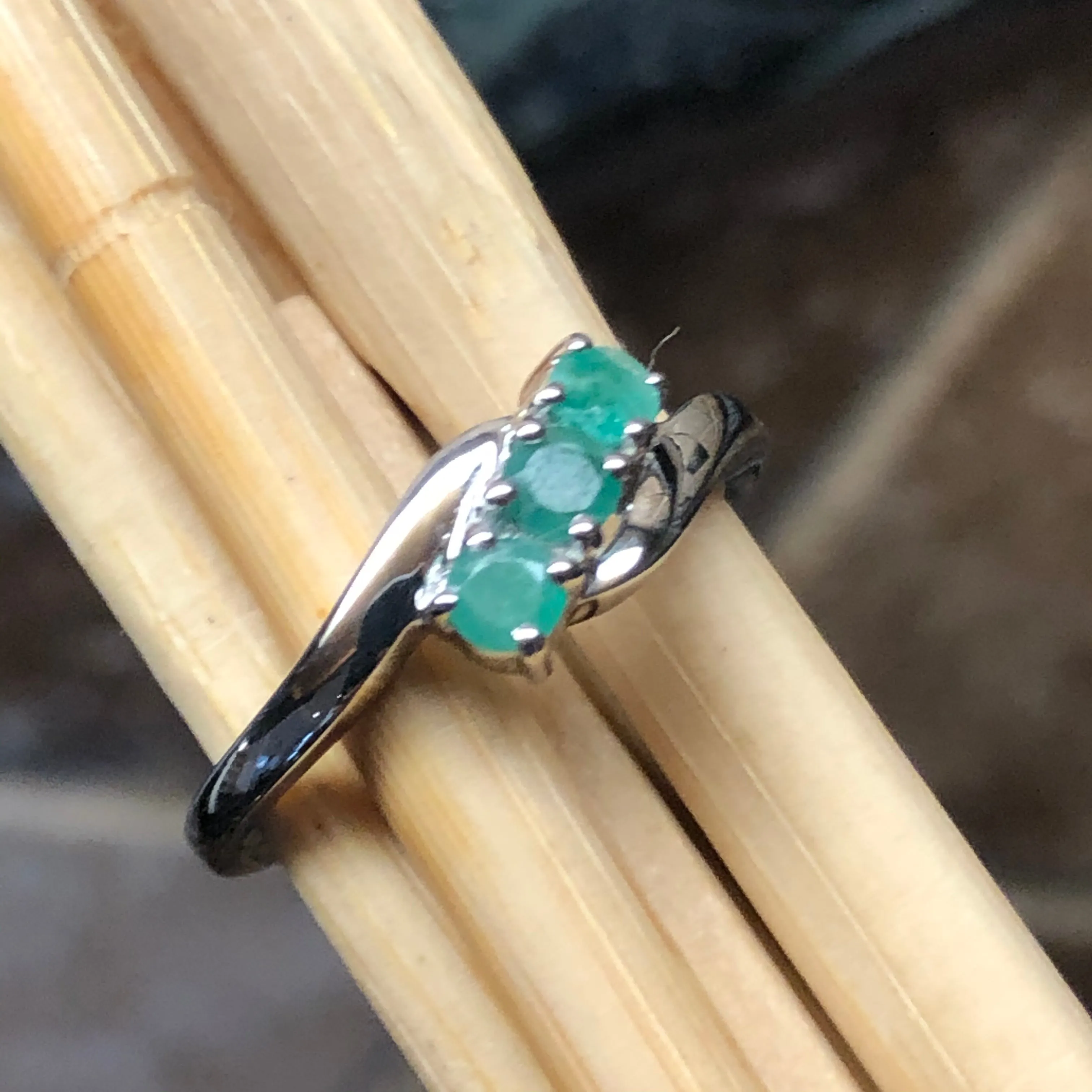 Natural 1ct Green Emerald 925 Solid Sterling Silver Band Ring Size 5, 6, 7, 8, 9