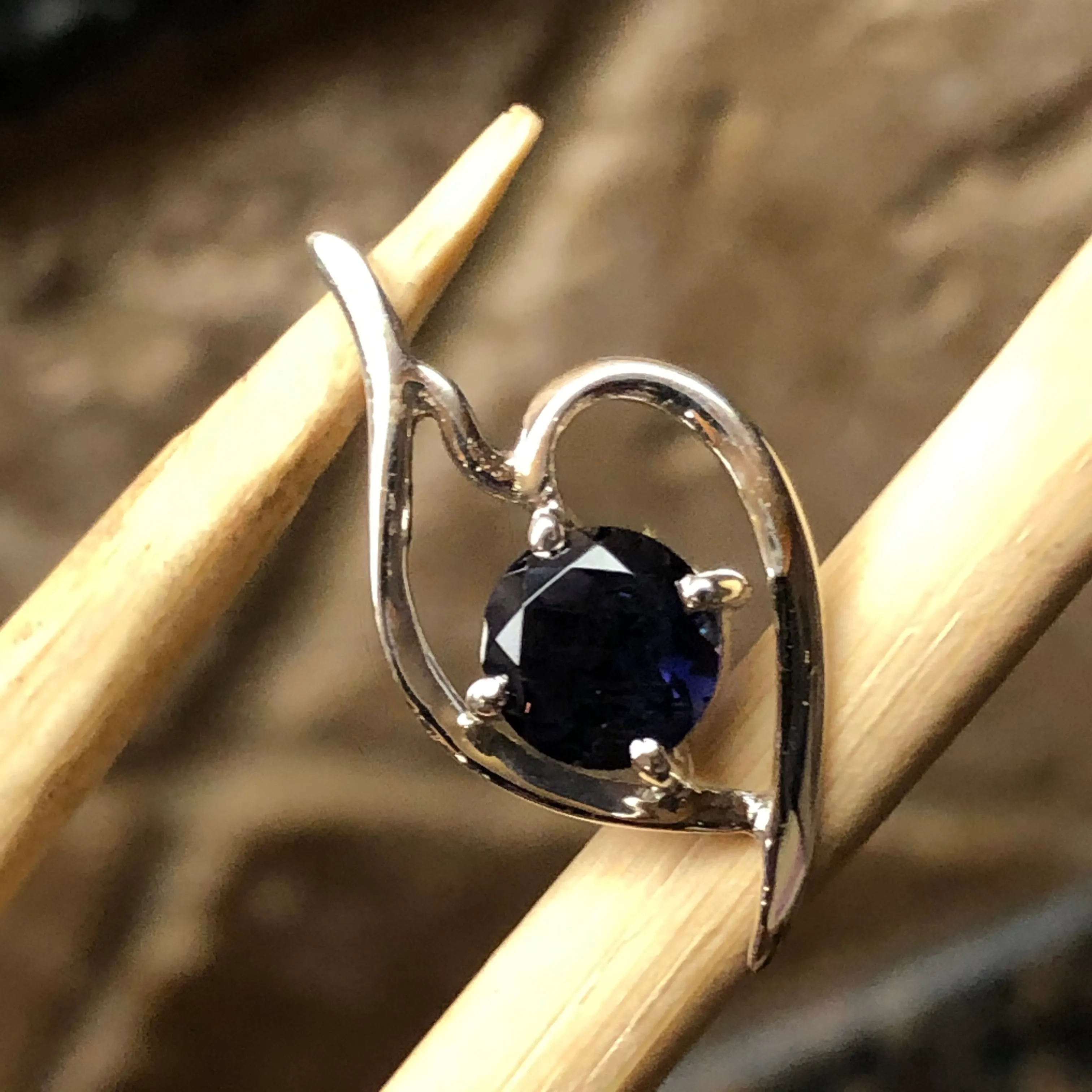 Natural 1ct Iolite 925 Solid Sterling Silver Heart Pendant 22mm