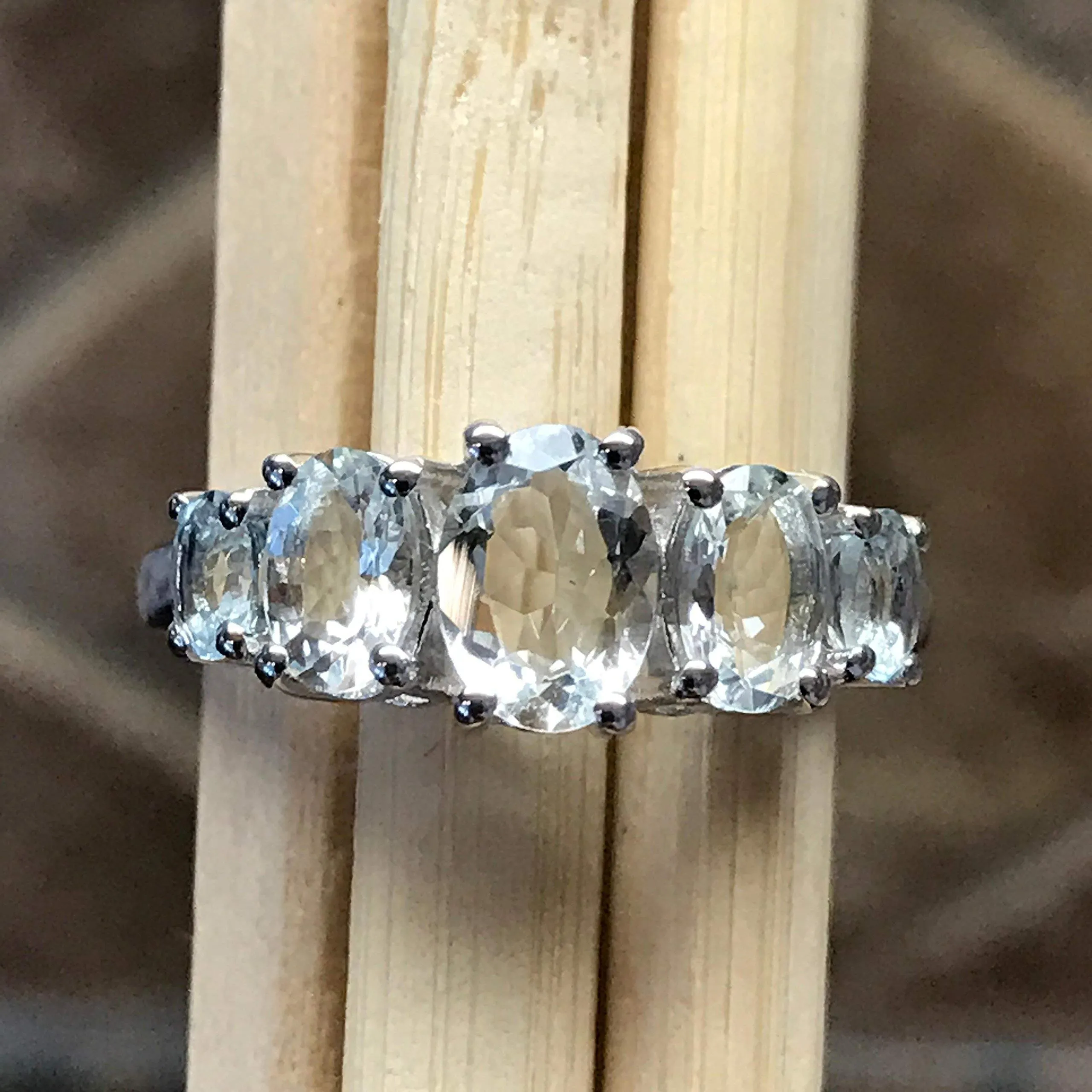 Natural 2.5ct Aquamarine 925 Solid Sterling Silver Ring Size 6, 7, 8, 9