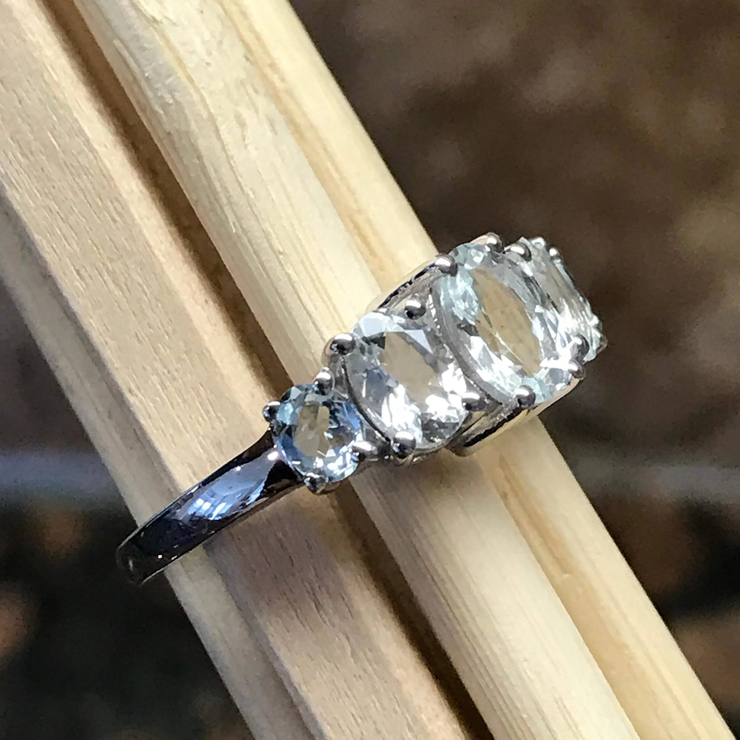 Natural 2.5ct Aquamarine 925 Solid Sterling Silver Ring Size 6, 7, 8, 9