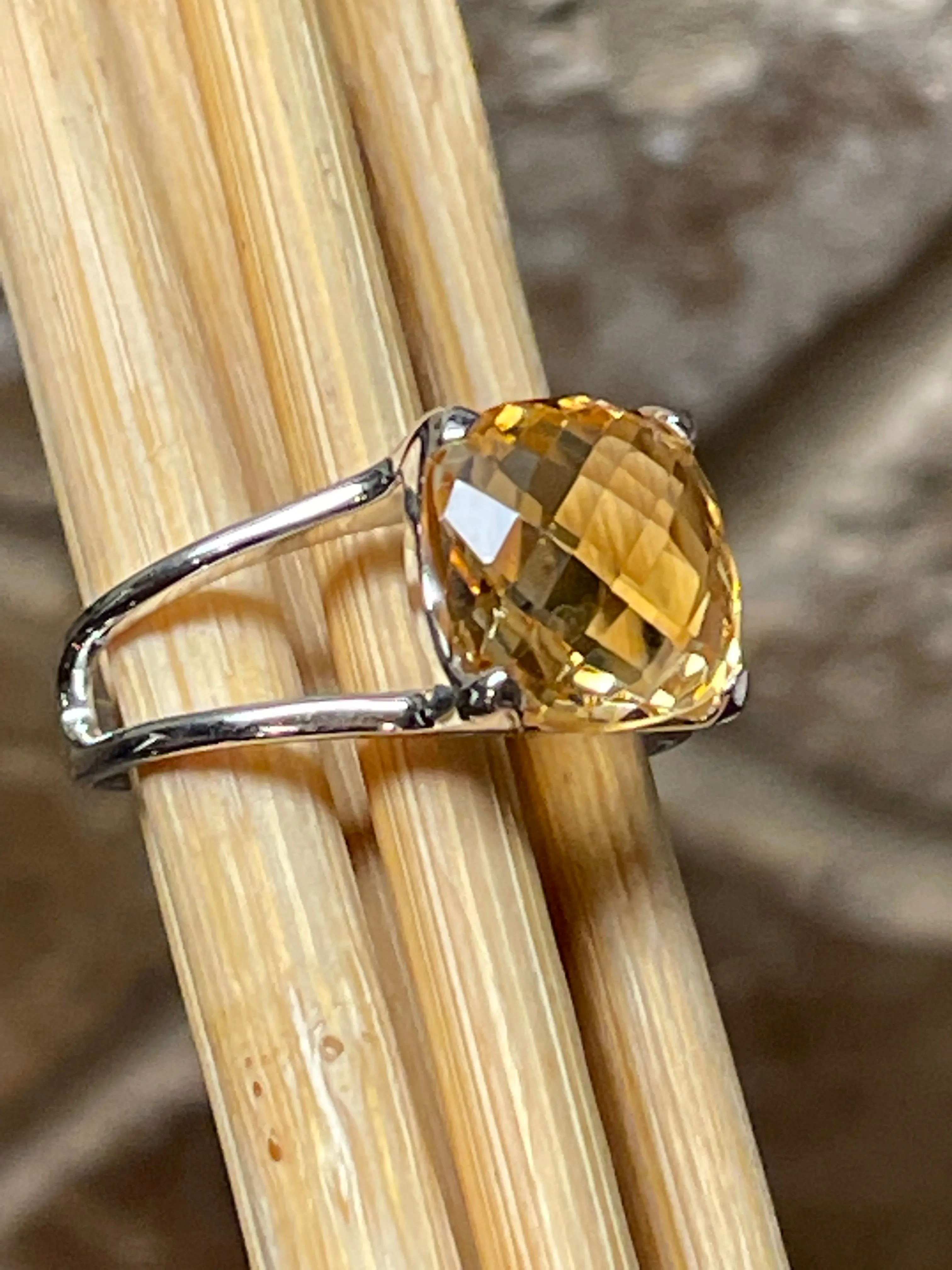 Natural 2.5ct Golden Citrine 925 Solid Sterling Silver Ring Size 6, 7, 8, 9
