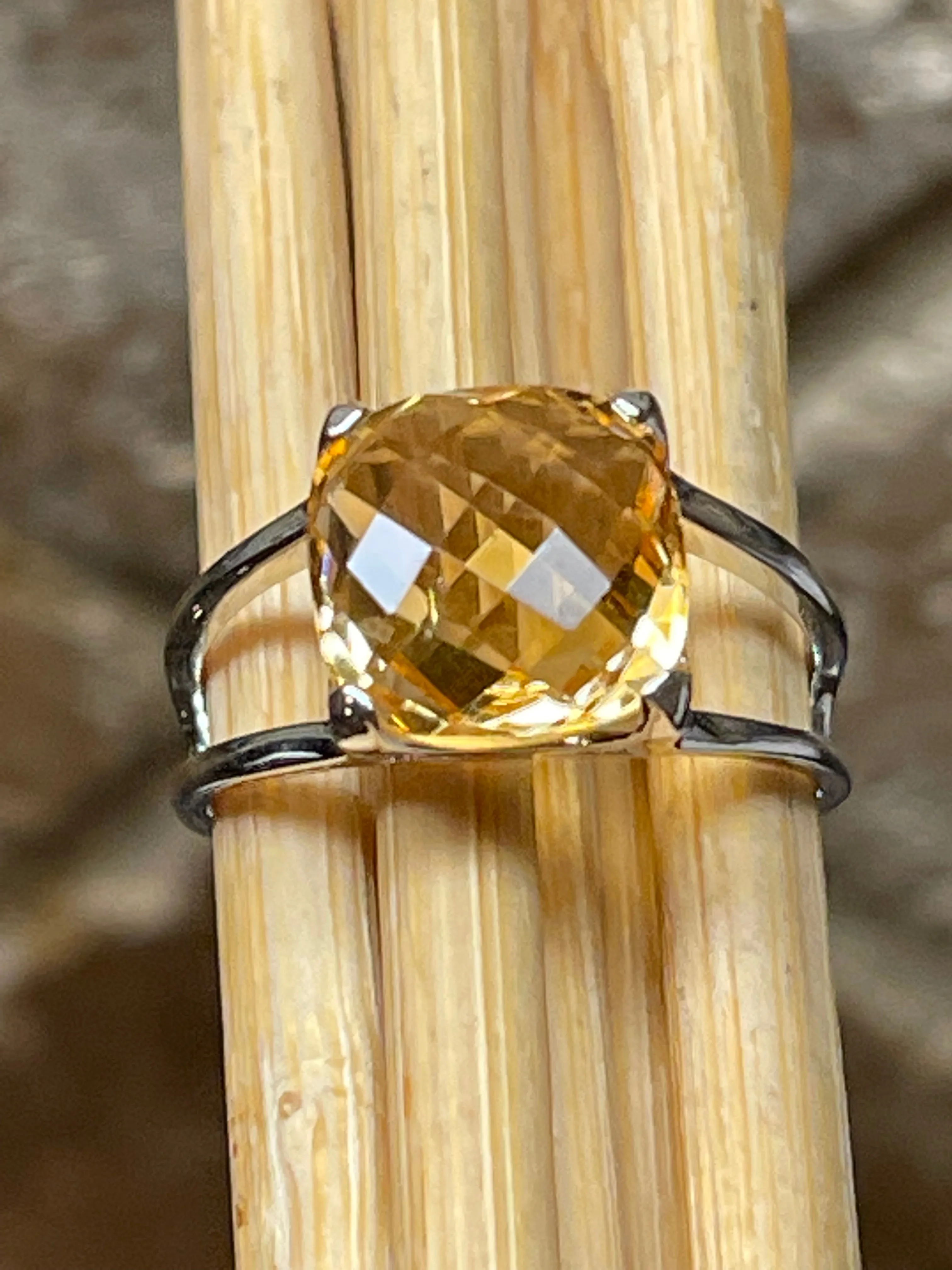 Natural 2.5ct Golden Citrine 925 Solid Sterling Silver Ring Size 6, 7, 8, 9