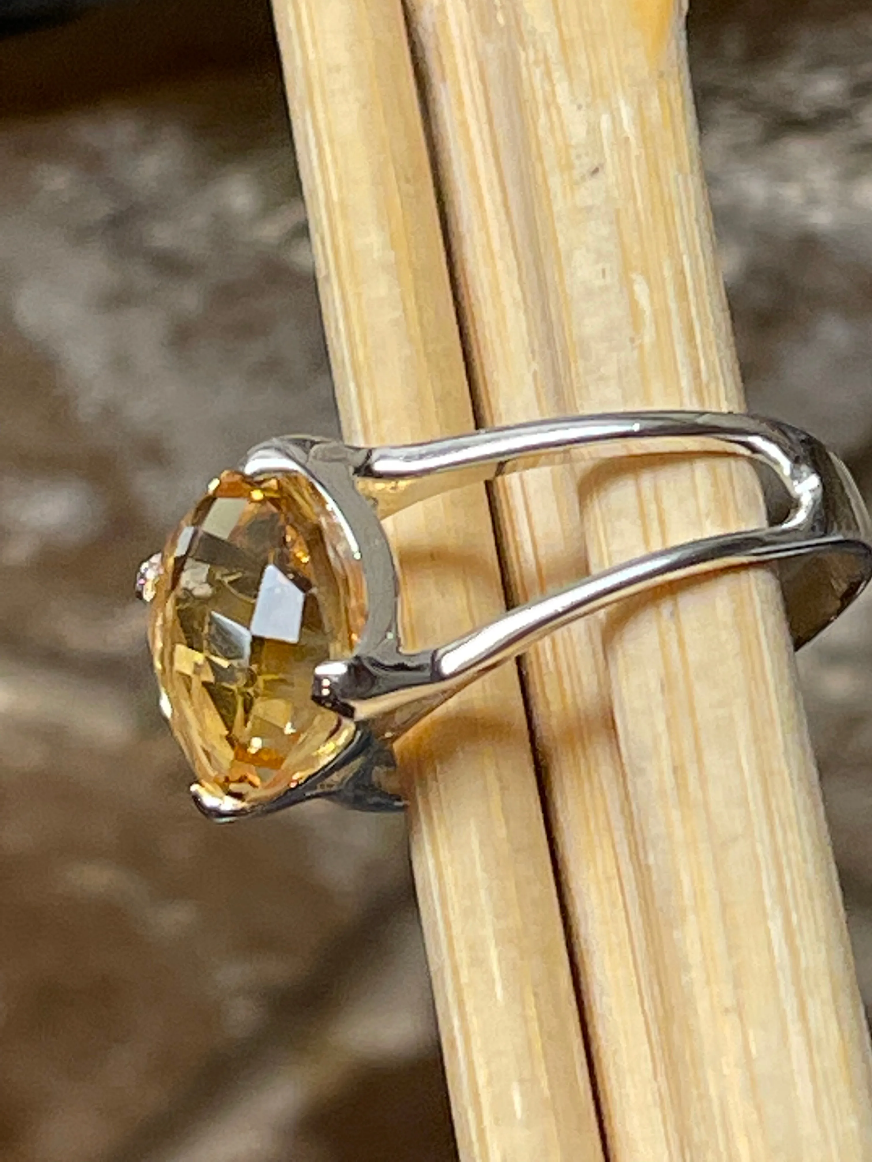 Natural 2.5ct Golden Citrine 925 Solid Sterling Silver Ring Size 6, 7, 8, 9