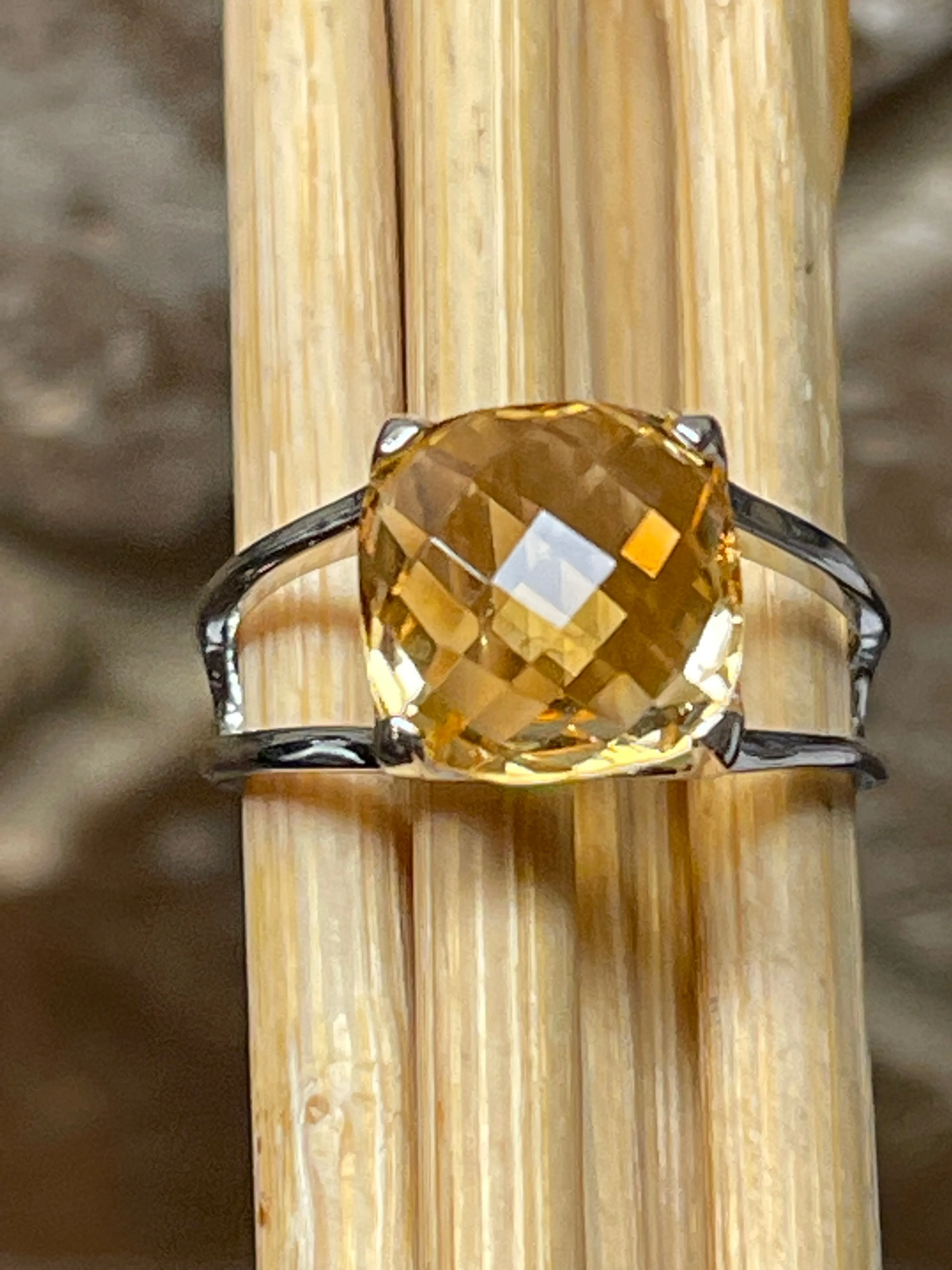 Natural 2.5ct Golden Citrine 925 Solid Sterling Silver Ring Size 6, 7, 8, 9
