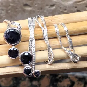 Natural 2.5ct Iolite 925 Solid Sterling Silver Journey Pendant Necklace 16"