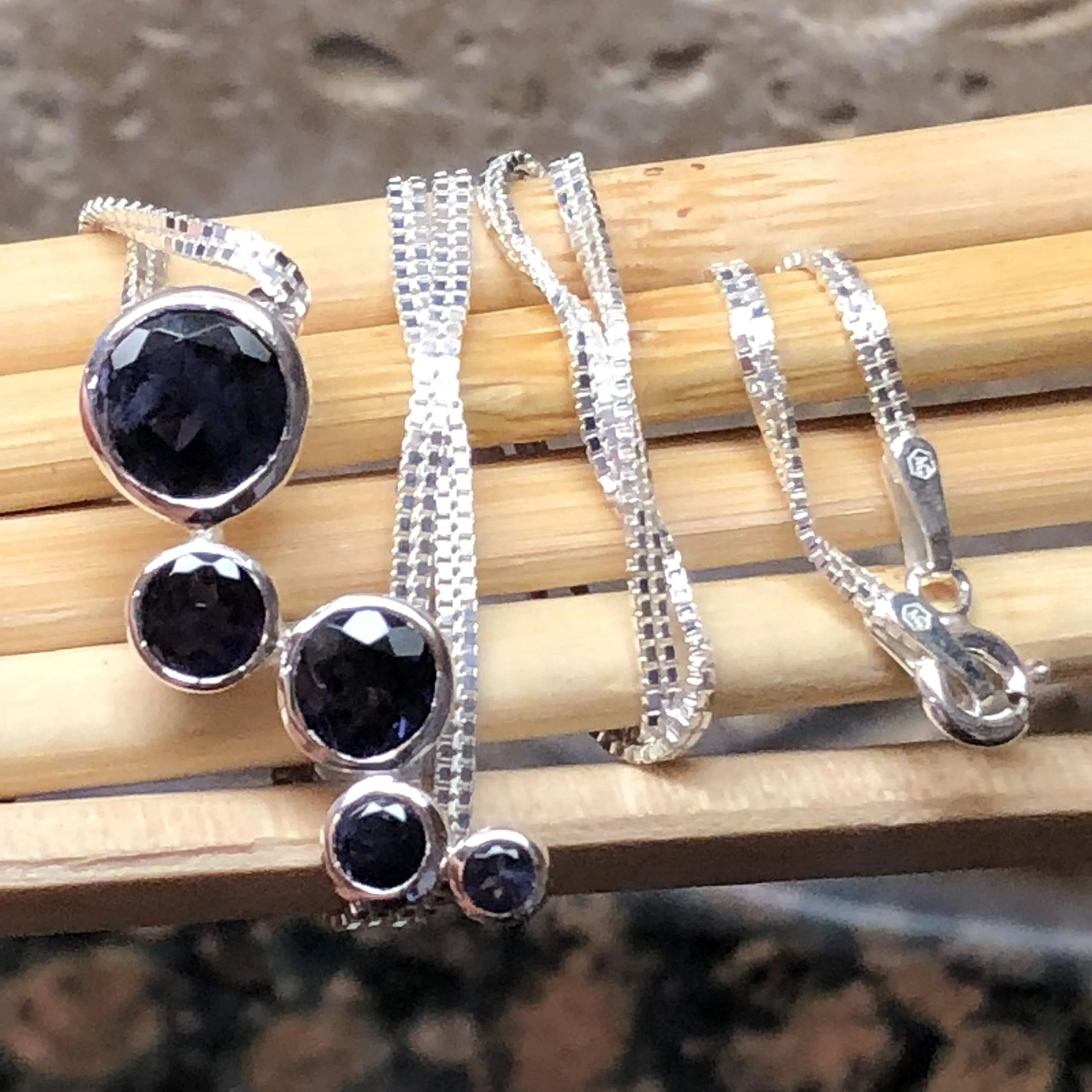 Natural 2.5ct Iolite 925 Solid Sterling Silver Journey Pendant Necklace 16"