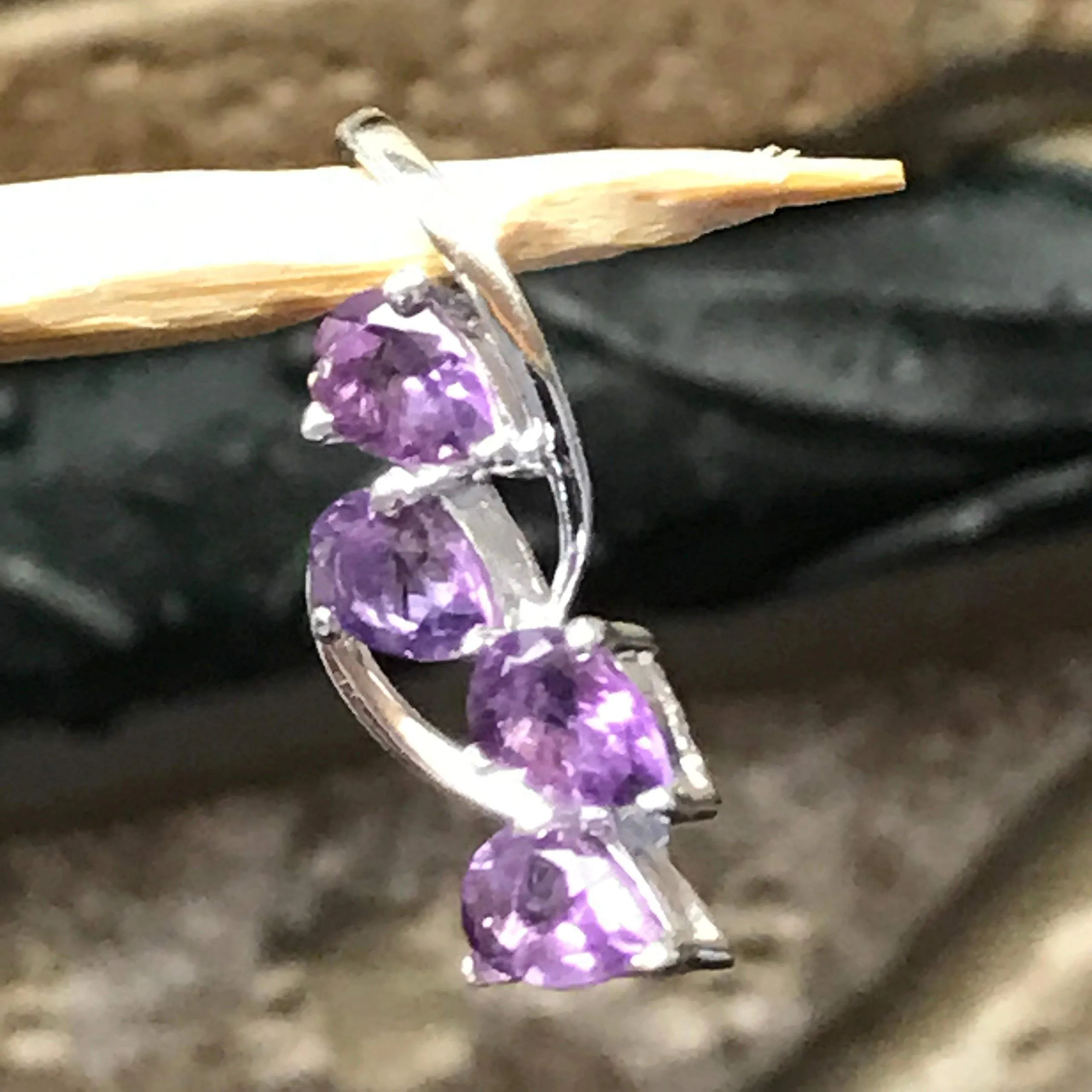 Natural 2.5ct Purple Amethyst 925 Solid Sterling Silver Journey Pendant 25mm