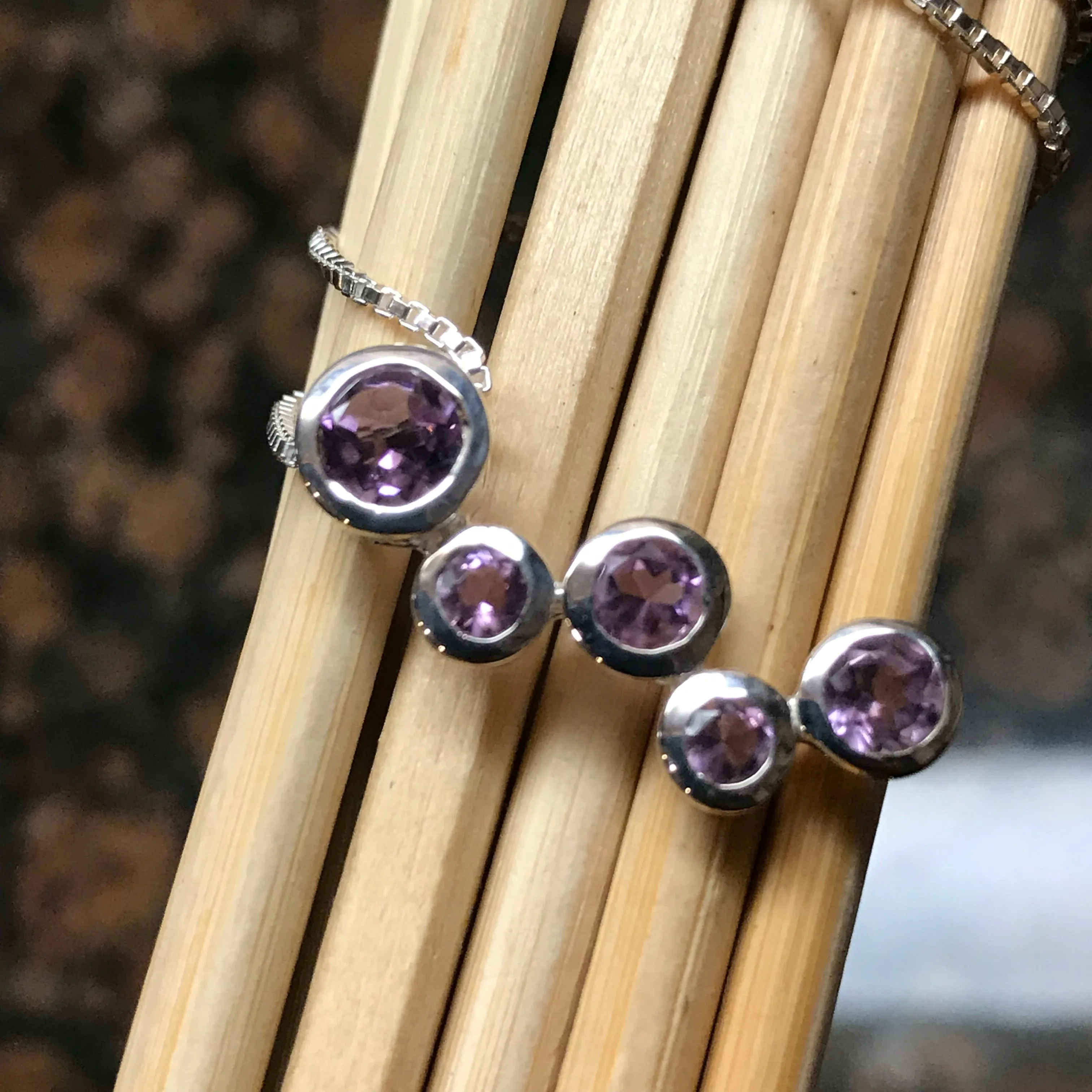 Natural 2.5ct Purple Amethyst 925 Solid Sterling Silver Pendant Necklace 16"