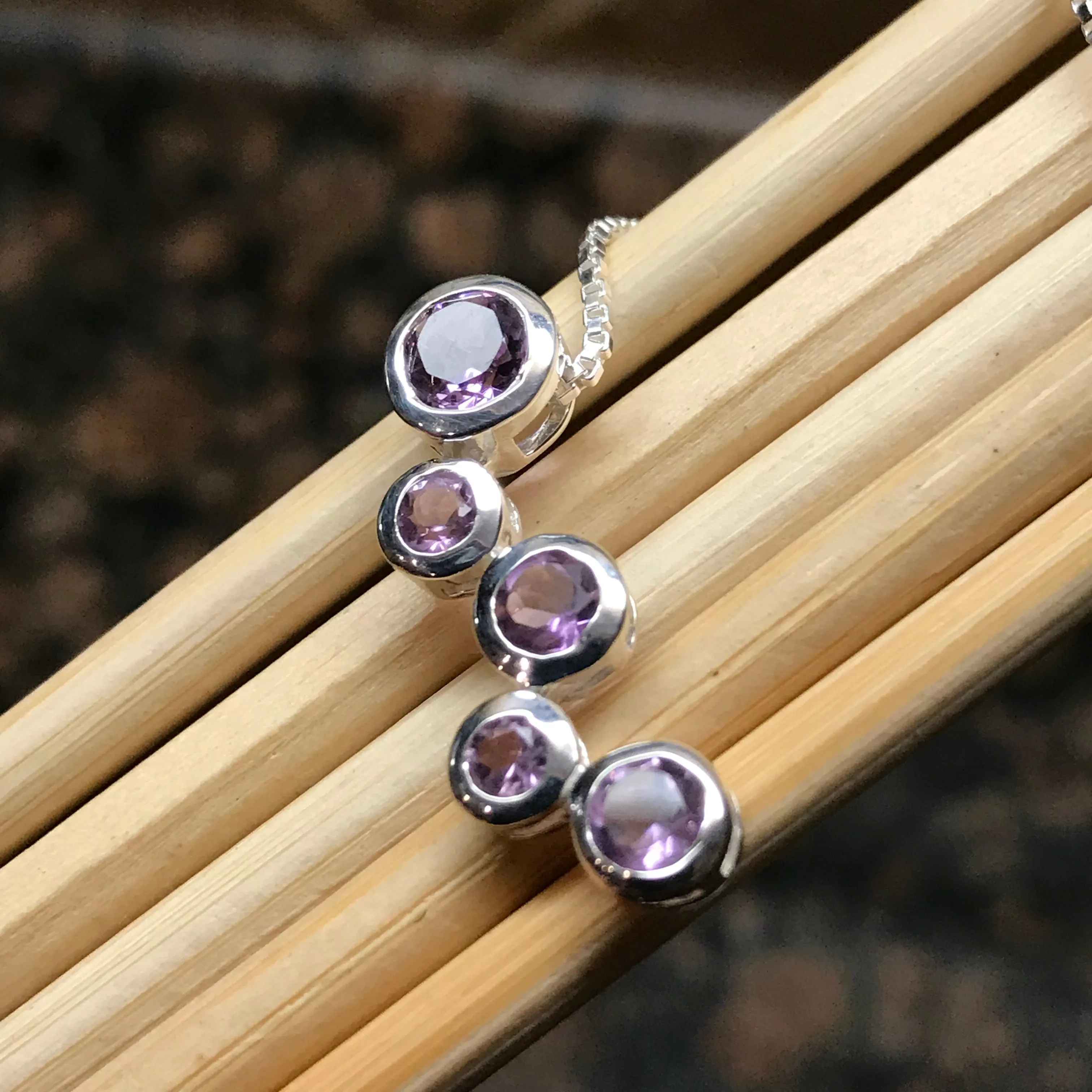 Natural 2.5ct Purple Amethyst 925 Solid Sterling Silver Pendant Necklace 16"