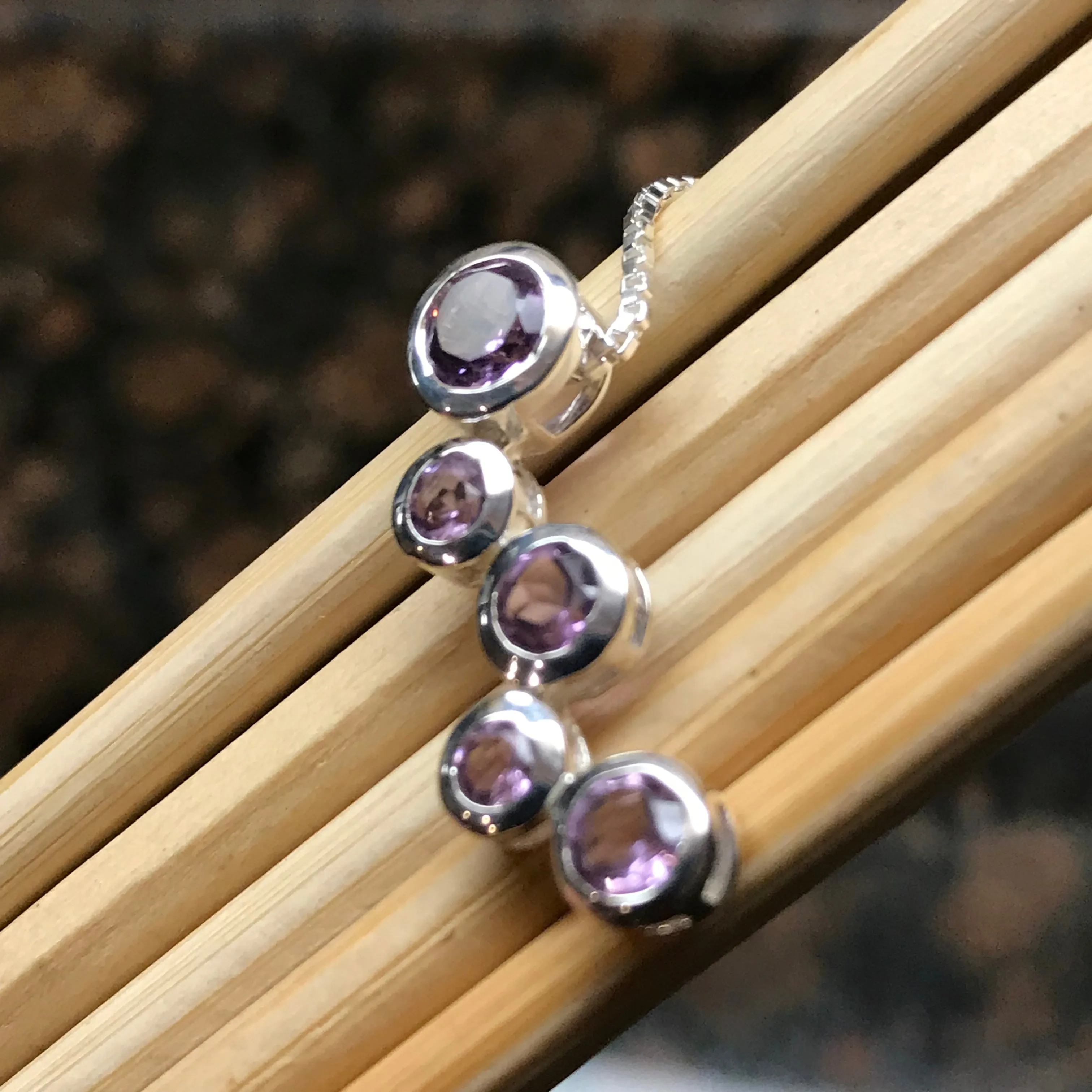 Natural 2.5ct Purple Amethyst 925 Solid Sterling Silver Pendant Necklace 16"