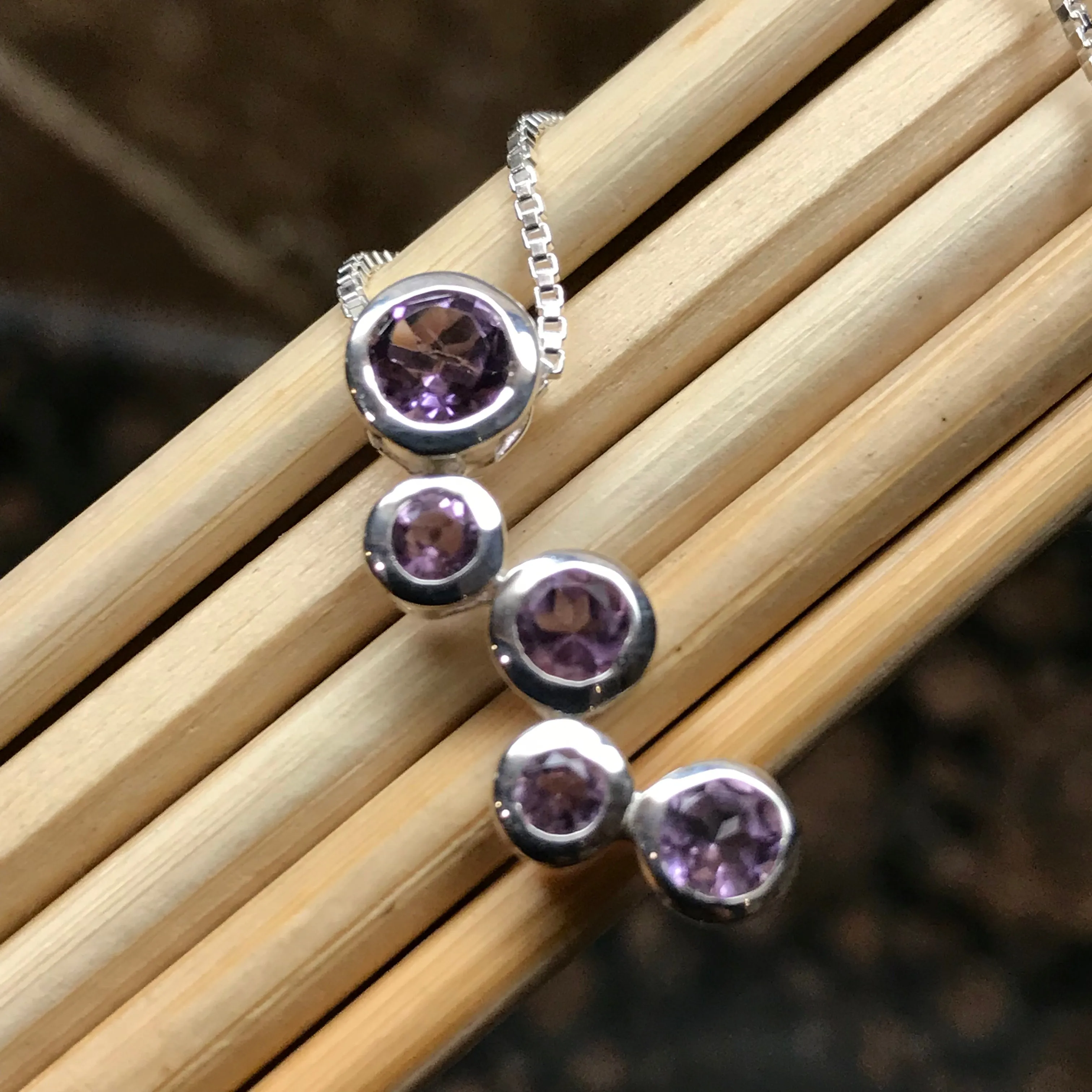 Natural 2.5ct Purple Amethyst 925 Solid Sterling Silver Pendant Necklace 16"