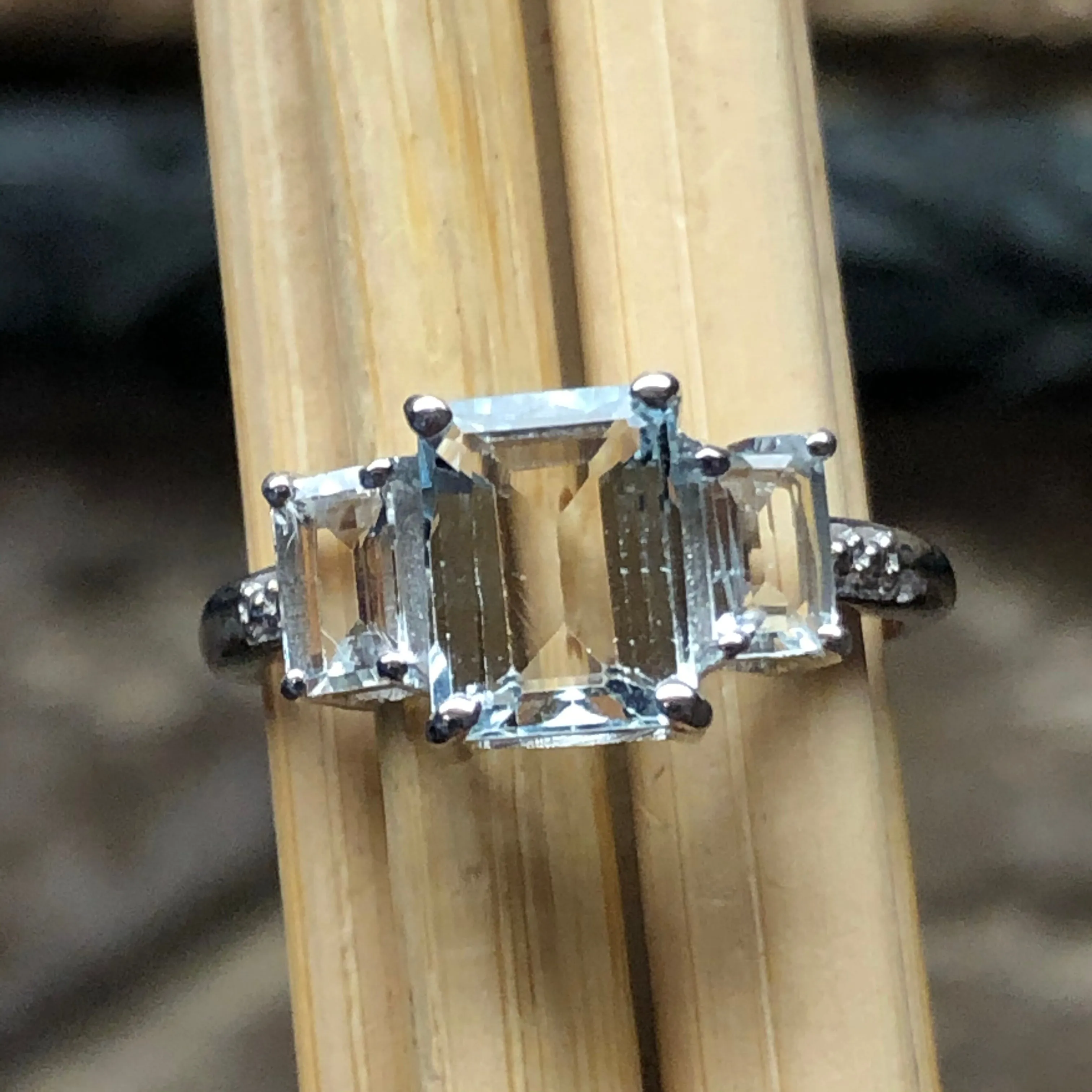 Natural 2ct Aquamarine 925 Solid Sterling Silver Ring Size 5, 6, 7, 8, 9