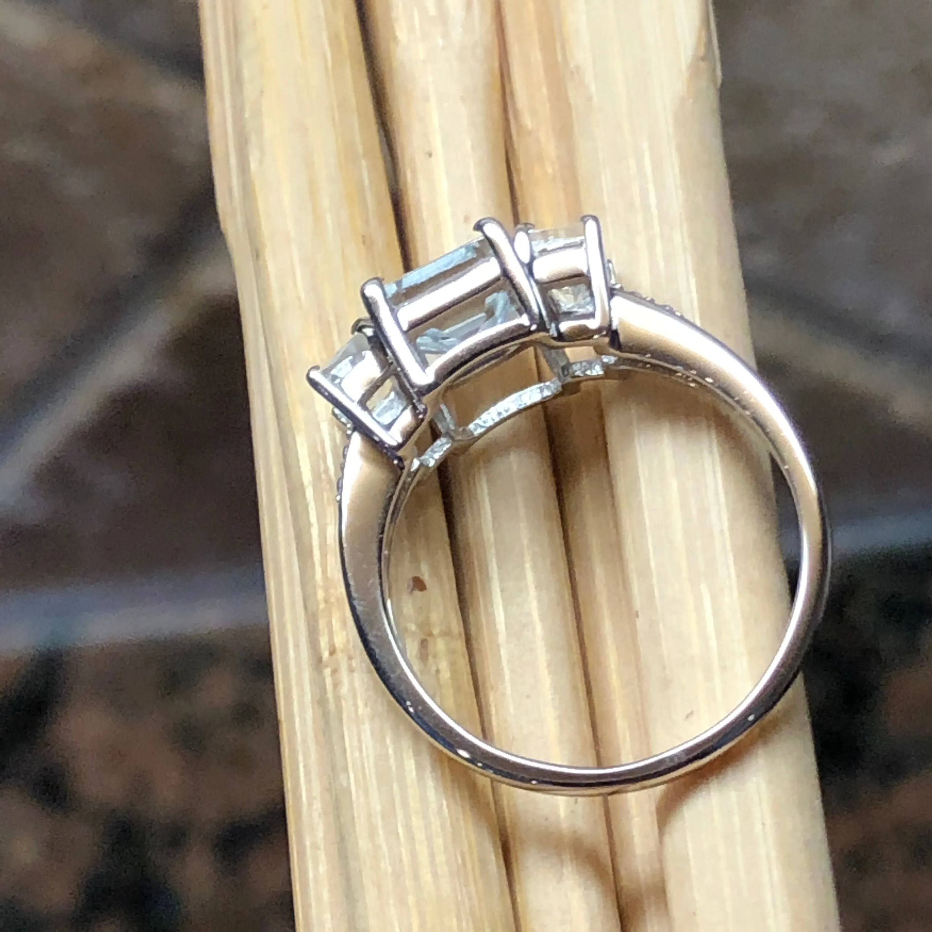 Natural 2ct Aquamarine 925 Solid Sterling Silver Ring Size 5, 6, 7, 8, 9