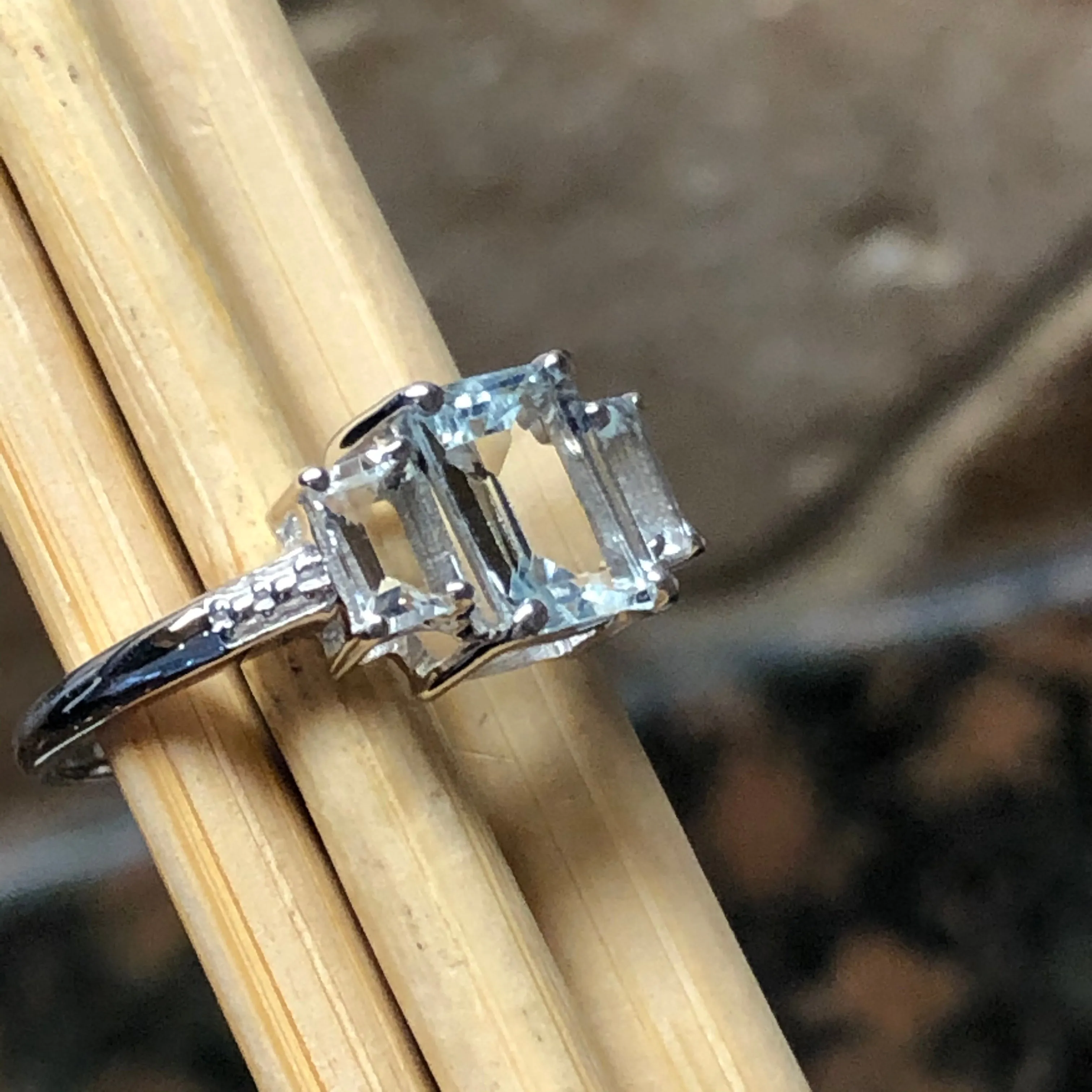 Natural 2ct Aquamarine 925 Solid Sterling Silver Ring Size 5, 6, 7, 8, 9