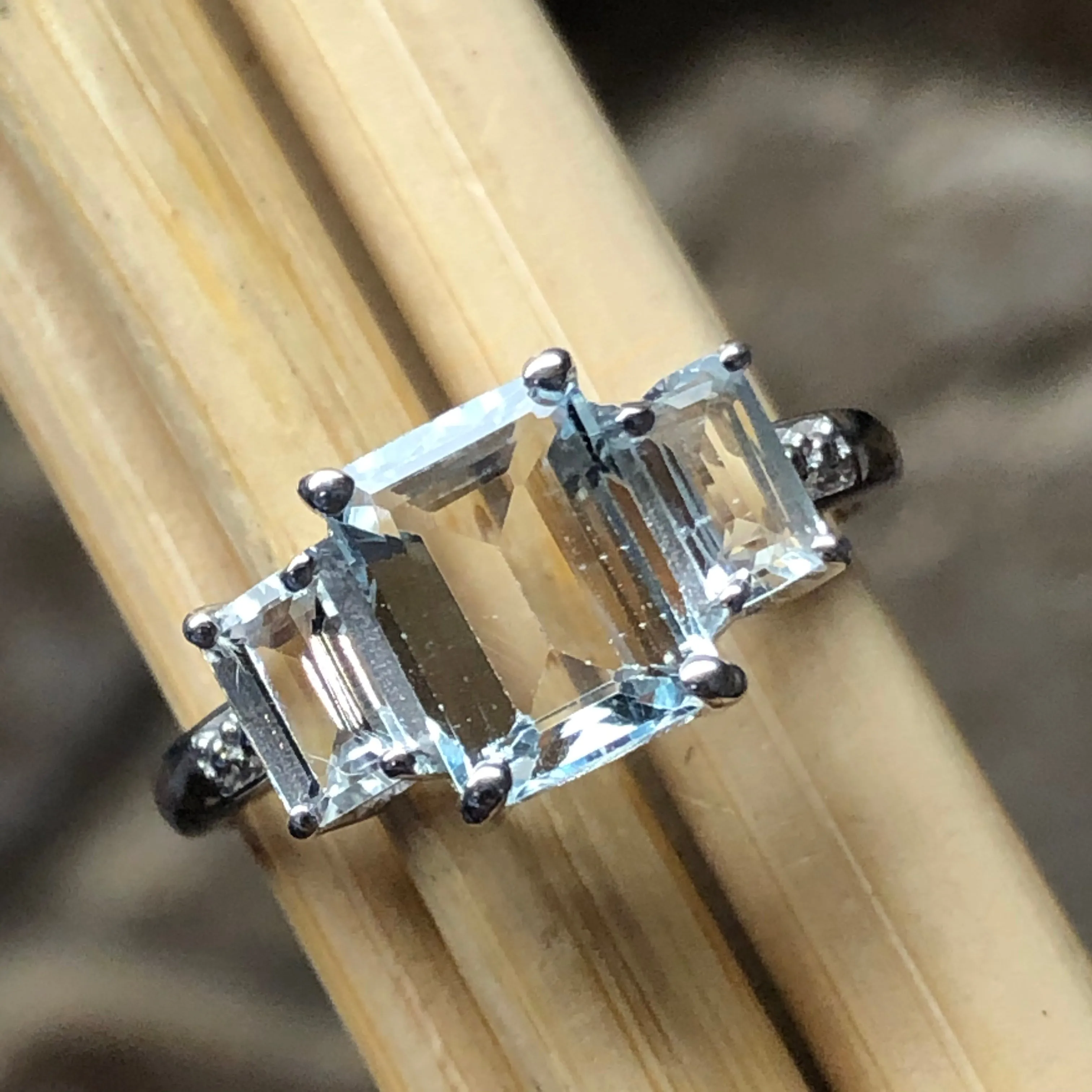 Natural 2ct Aquamarine 925 Solid Sterling Silver Ring Size 5, 6, 7, 8, 9