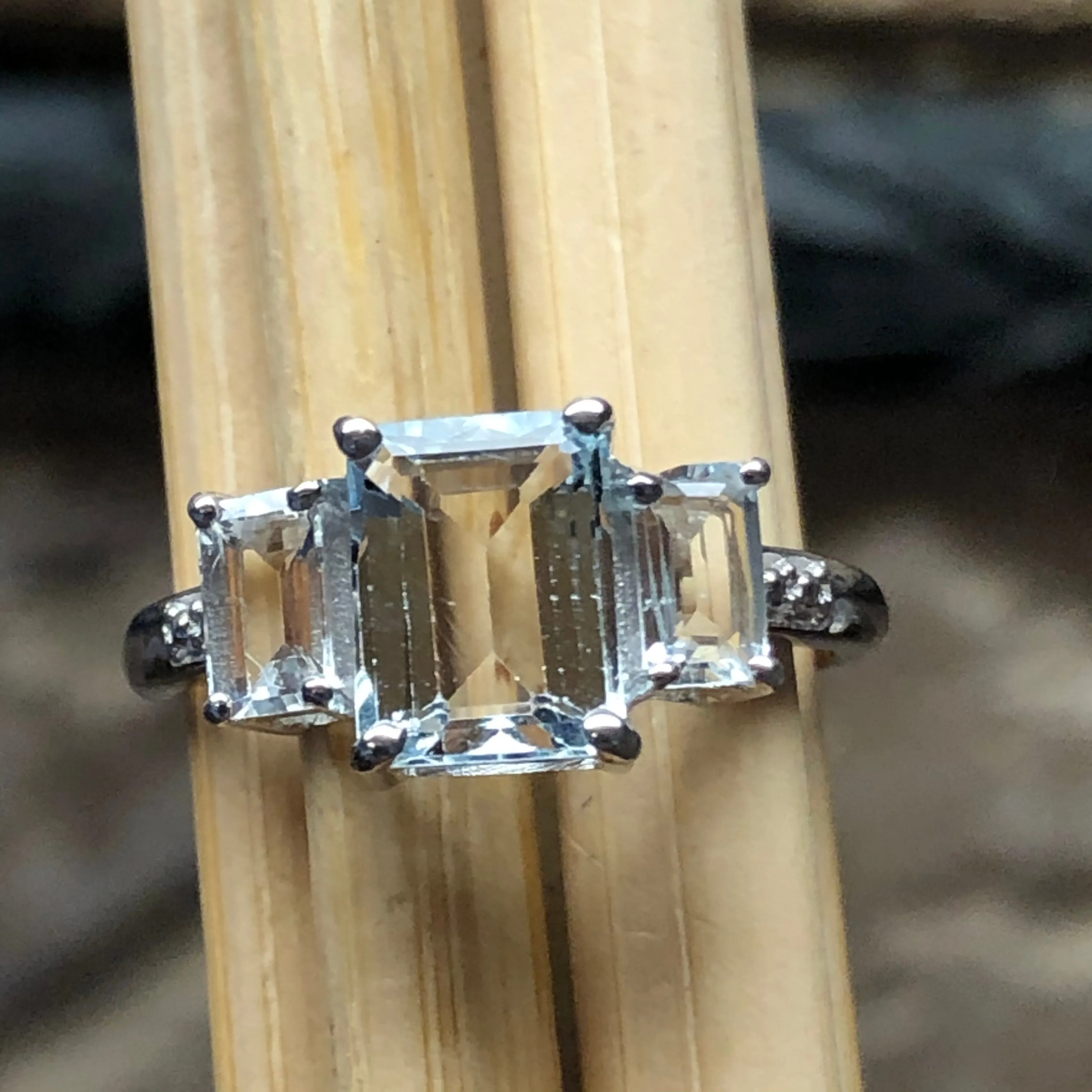 Natural 2ct Aquamarine 925 Solid Sterling Silver Ring Size 5, 6, 7, 8, 9