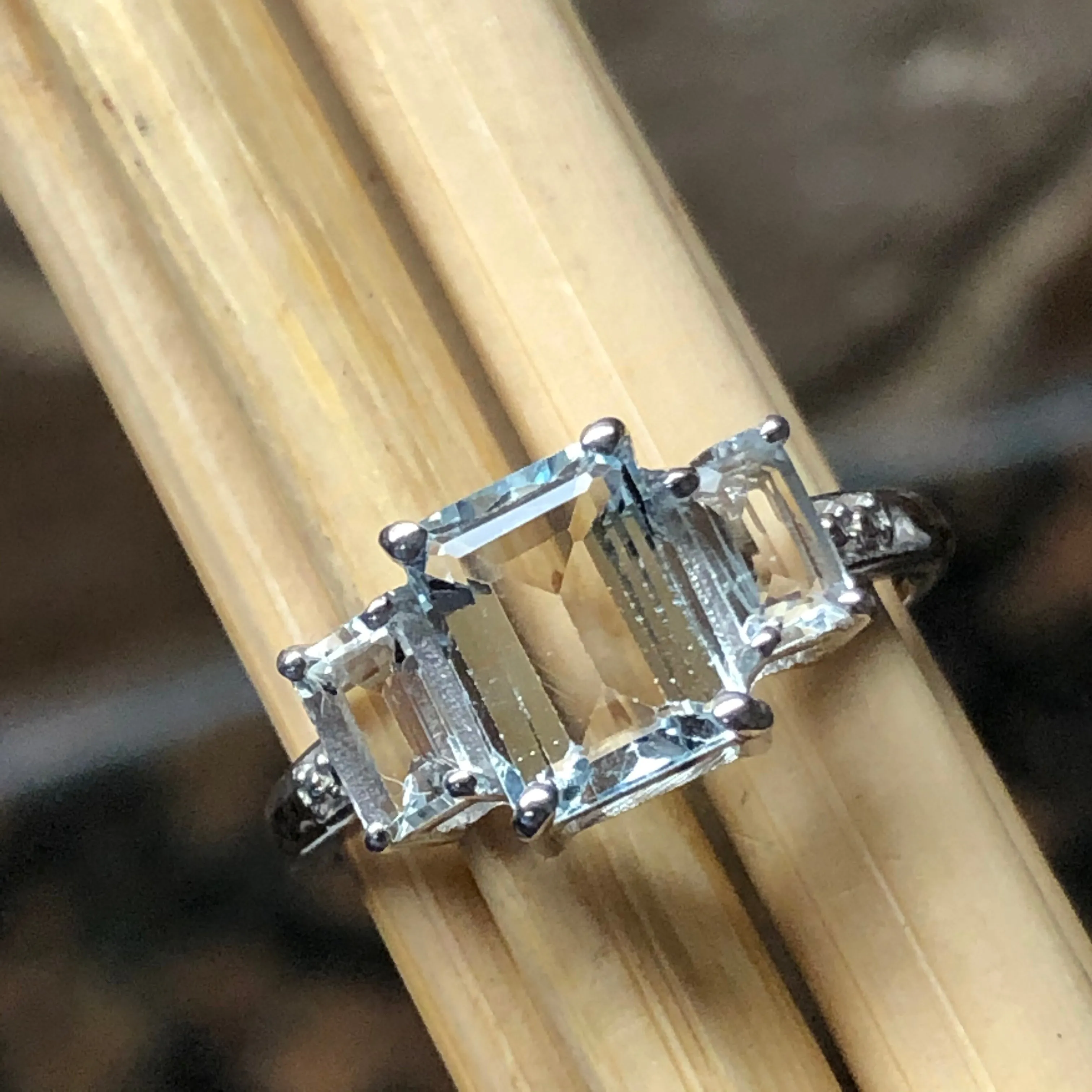 Natural 2ct Aquamarine 925 Solid Sterling Silver Ring Size 5, 6, 7, 8, 9