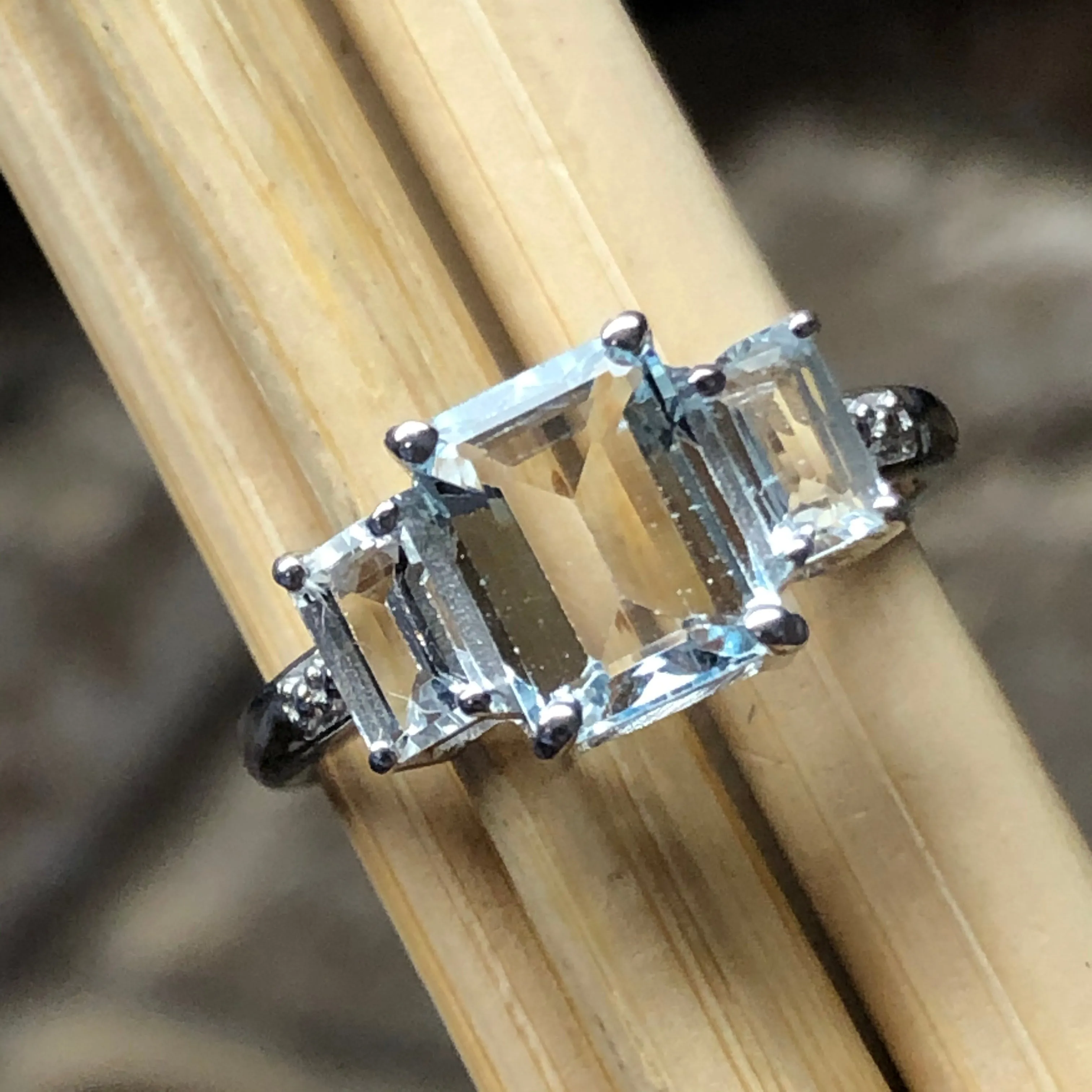 Natural 2ct Aquamarine 925 Solid Sterling Silver Ring Size 5, 6, 7, 8, 9