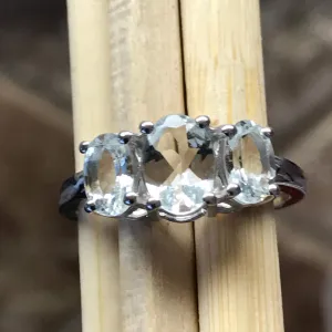 Natural 2ct Aquamarine 925 Solid Sterling Silver Ring Size 6, 7, 8, 9
